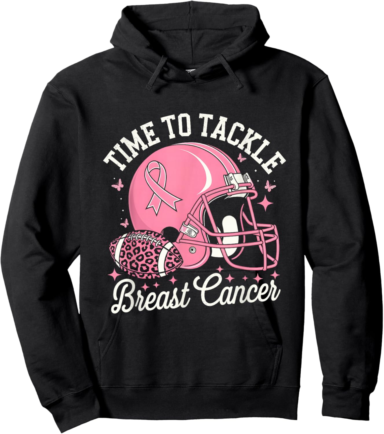 Tackle Football Breast Cancer Awareness Pink Ribbon Boys Kid Hoodie - Hoodie | Black