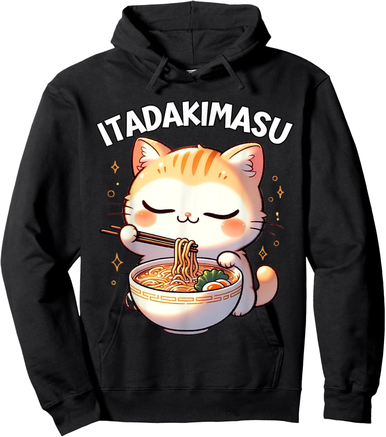 Ramen Cat Kawaii Anime Cat Ramen Lover Itadakimasu Hoodie - Hoodie | Black