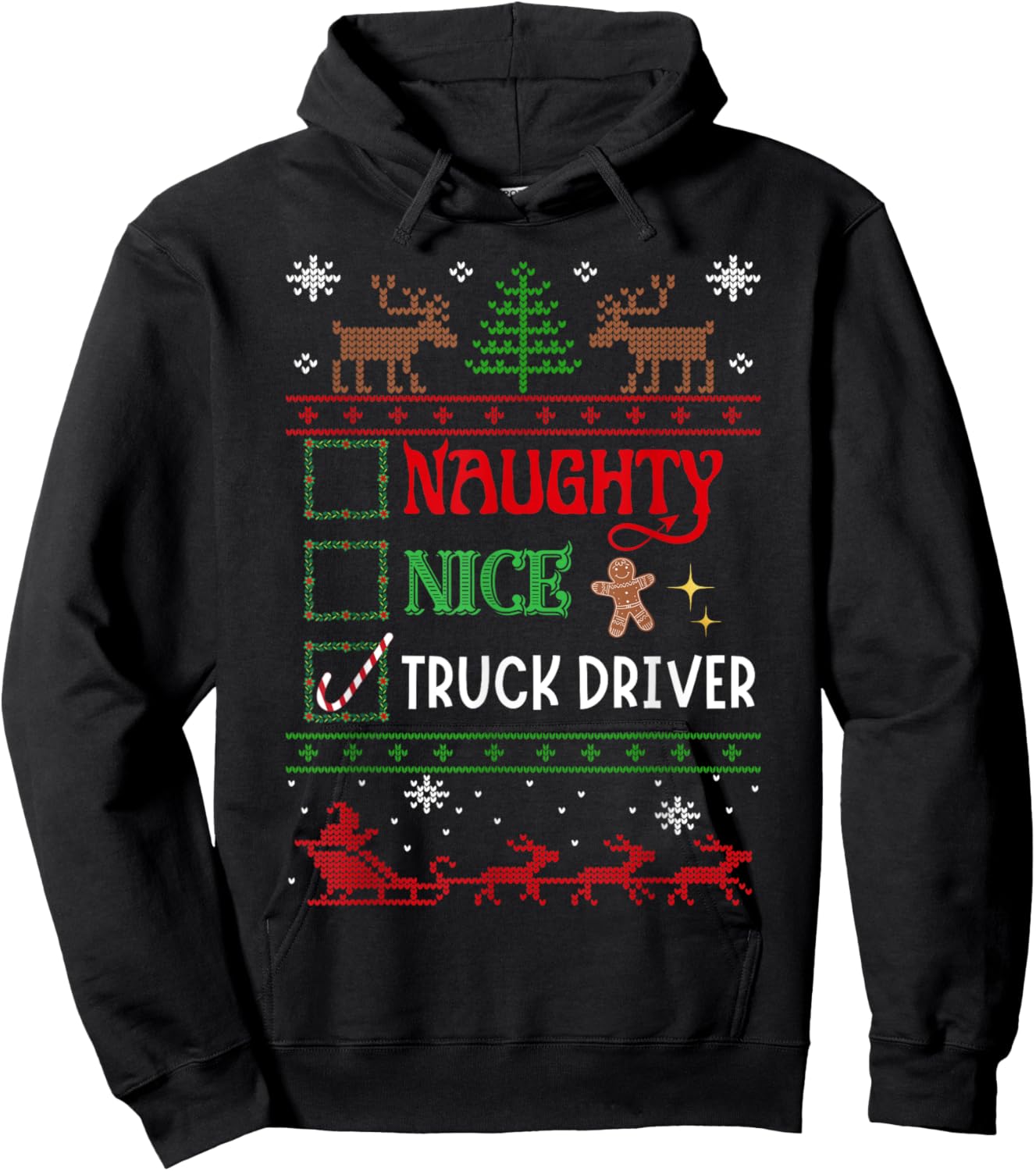 Funny Xmas Nice Naughty List Christmas Truck Driver Trucker Hoodie - Hoodie | Black