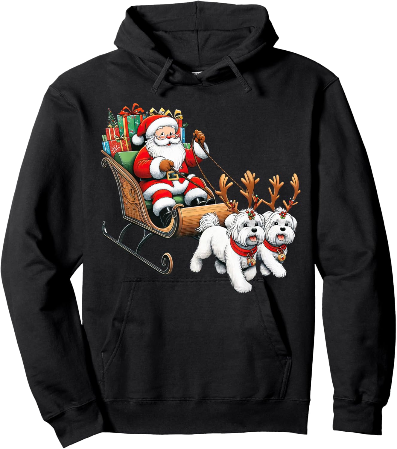 Santa Sleigh Maltese Reindeer Christmas Kids Hoodie - Hoodie | Black