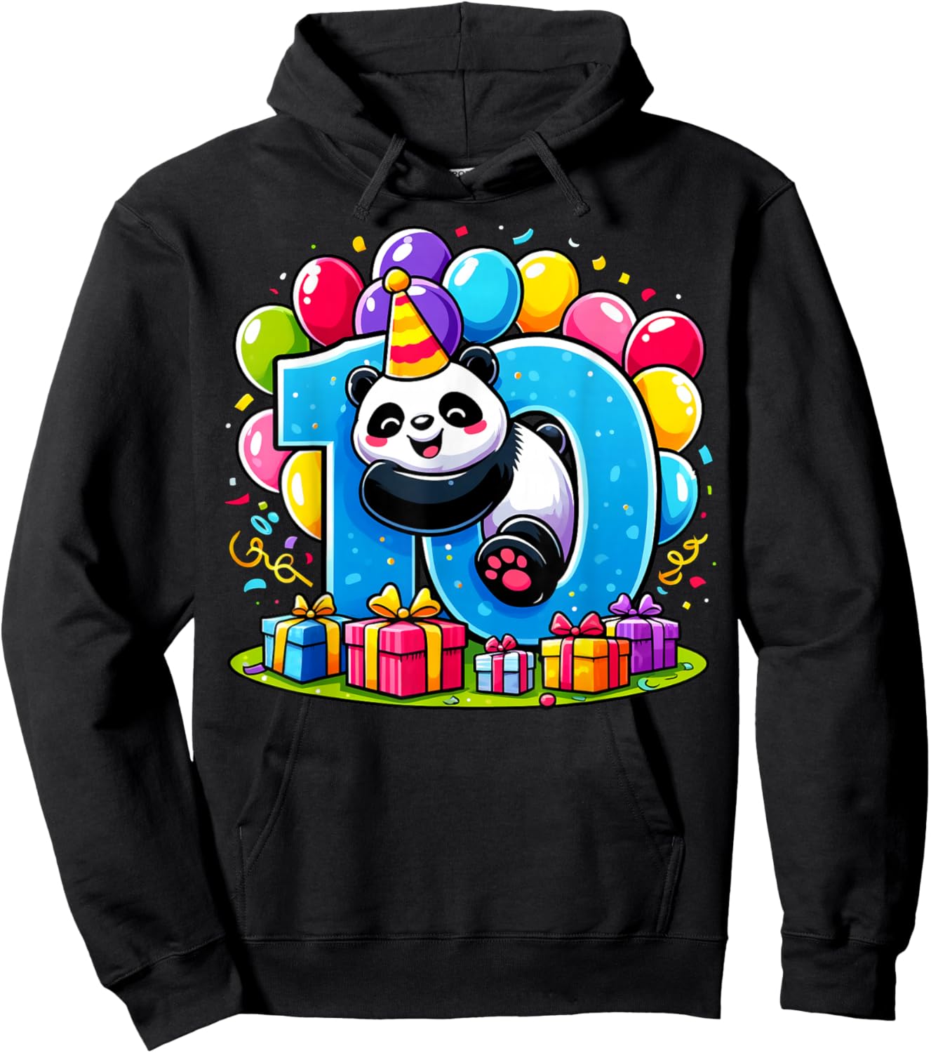 Kids Panda Theme tenth Bday Party 10th Panda Birthday Hoodie - Hoodie | Black