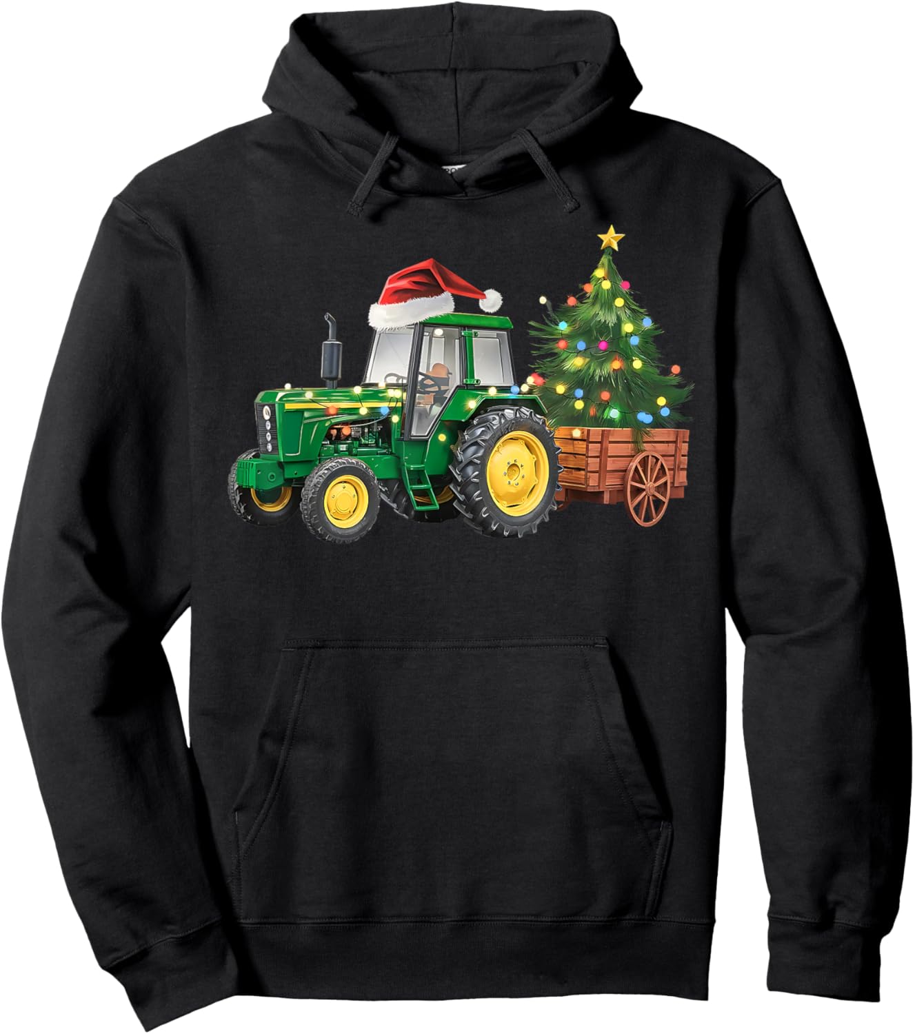 Christmas Farm Tractor Tree Lights Santa Hat Xmas Farmer Hoodie - Hoodie | Black