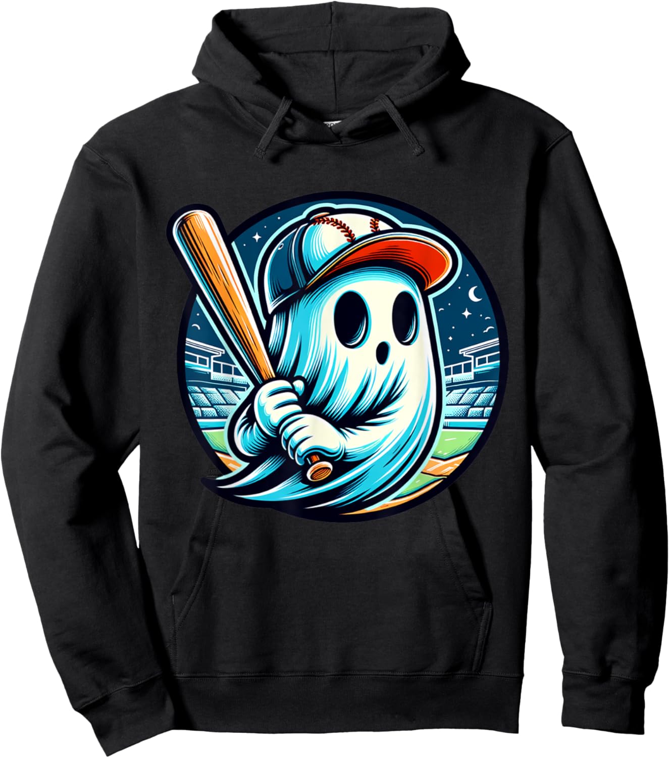 Funny Ghost Playing Baseball Halloween Boo Costume Boys Kids Hoodie - Hoodie | Black