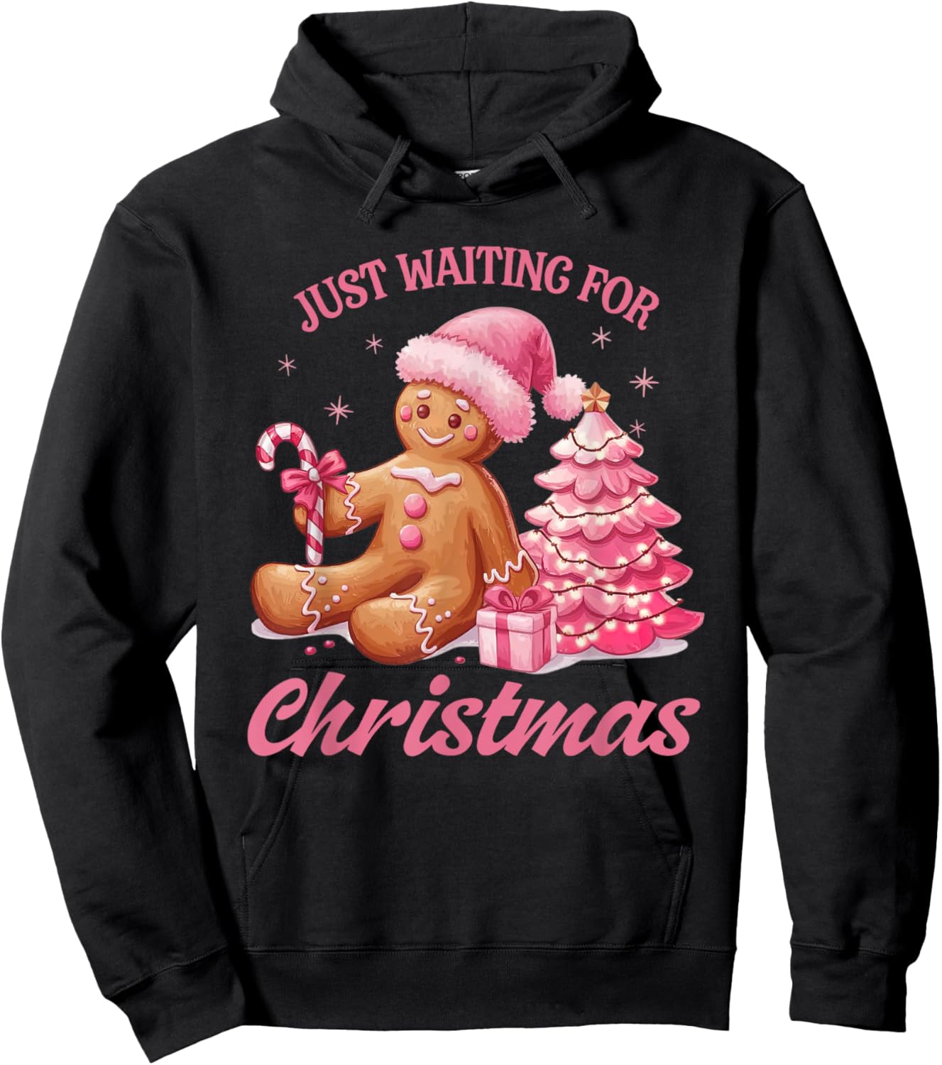 Cute Preppy Pink Gingerbread Man Candy Canes Christmas Tree Hoodie - Hoodie | Black