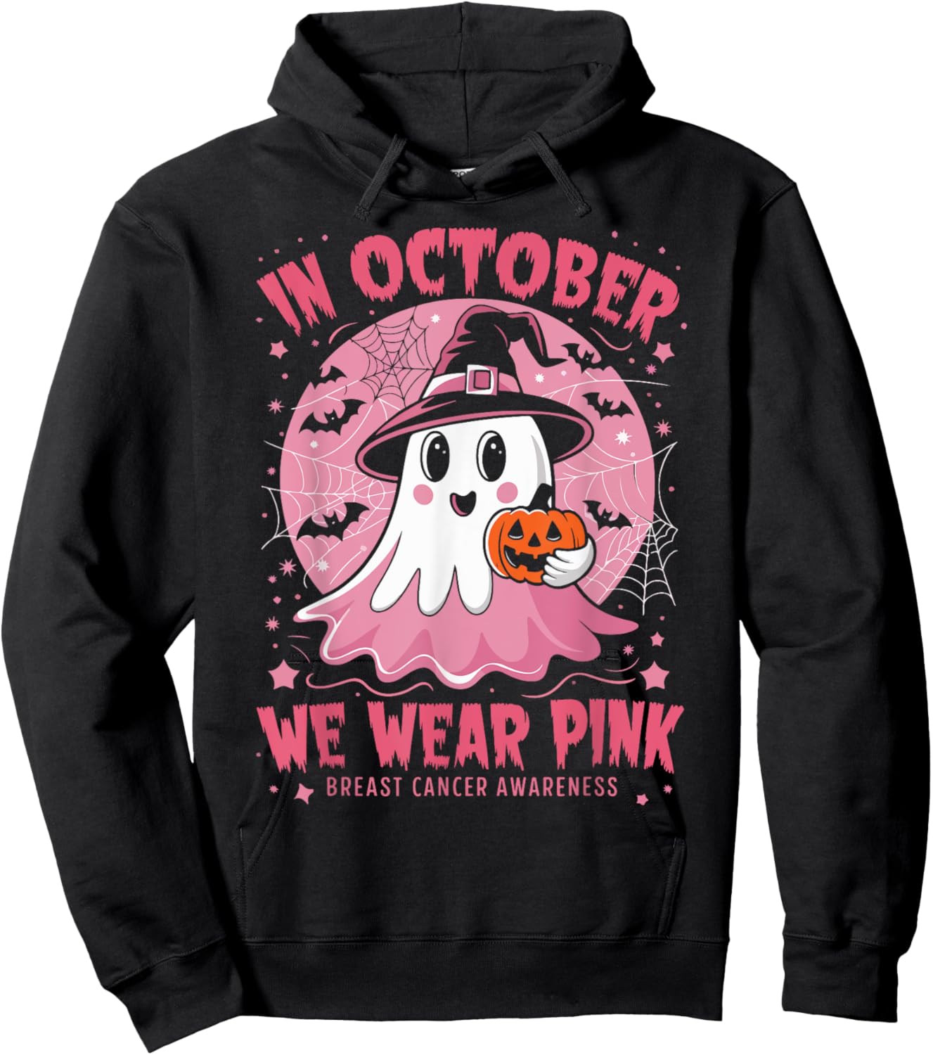 In October We Wear Pink Breast Cancer Awareness Women Ghost Hoodie - Hoodie | Black