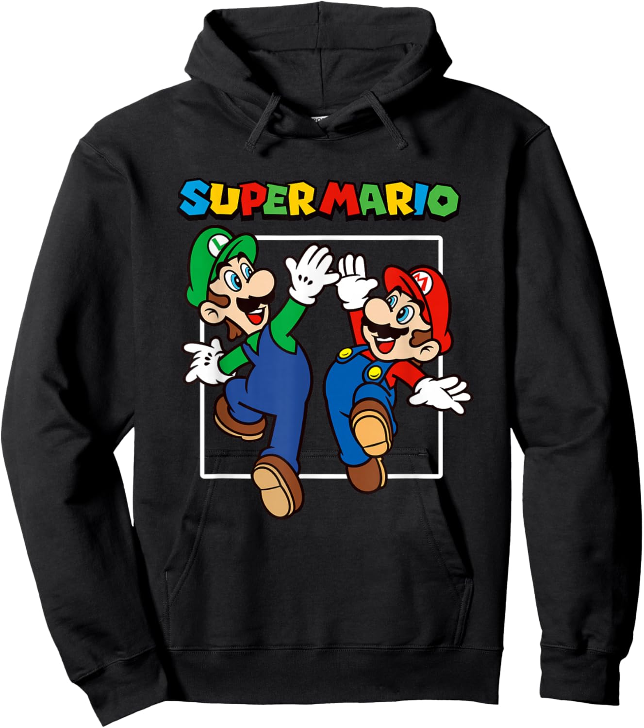 Super Mario Bros Big Jump High Five Retro Portrait Hoodie - Hoodie | Black