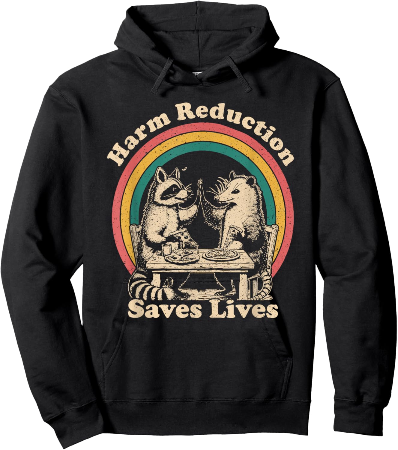 Vintage Raccoon Harm Reduction Overdose Awareness Nurse Hoodie - Hoodie | Black