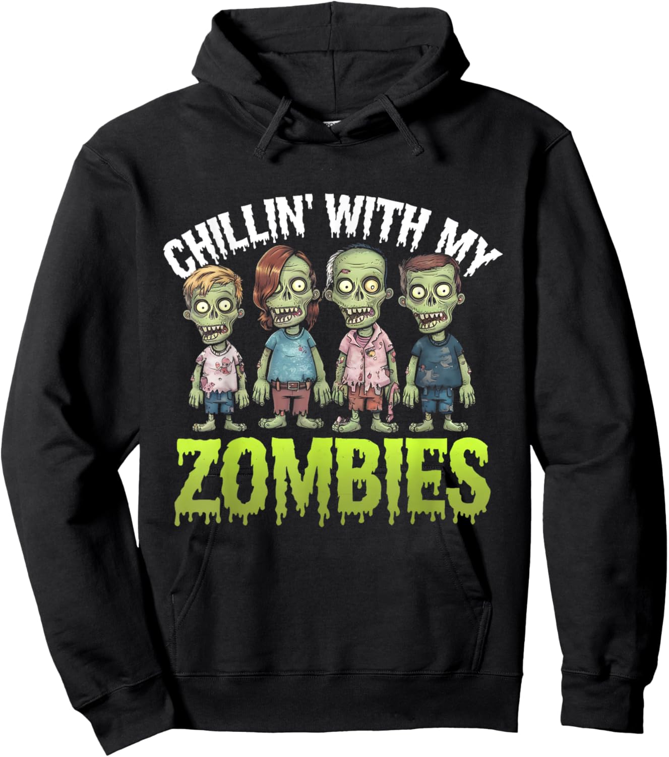 Funny Chillin' With My Zombies Spooky Halloween Zombie Lover Hoodie - Hoodie | Black