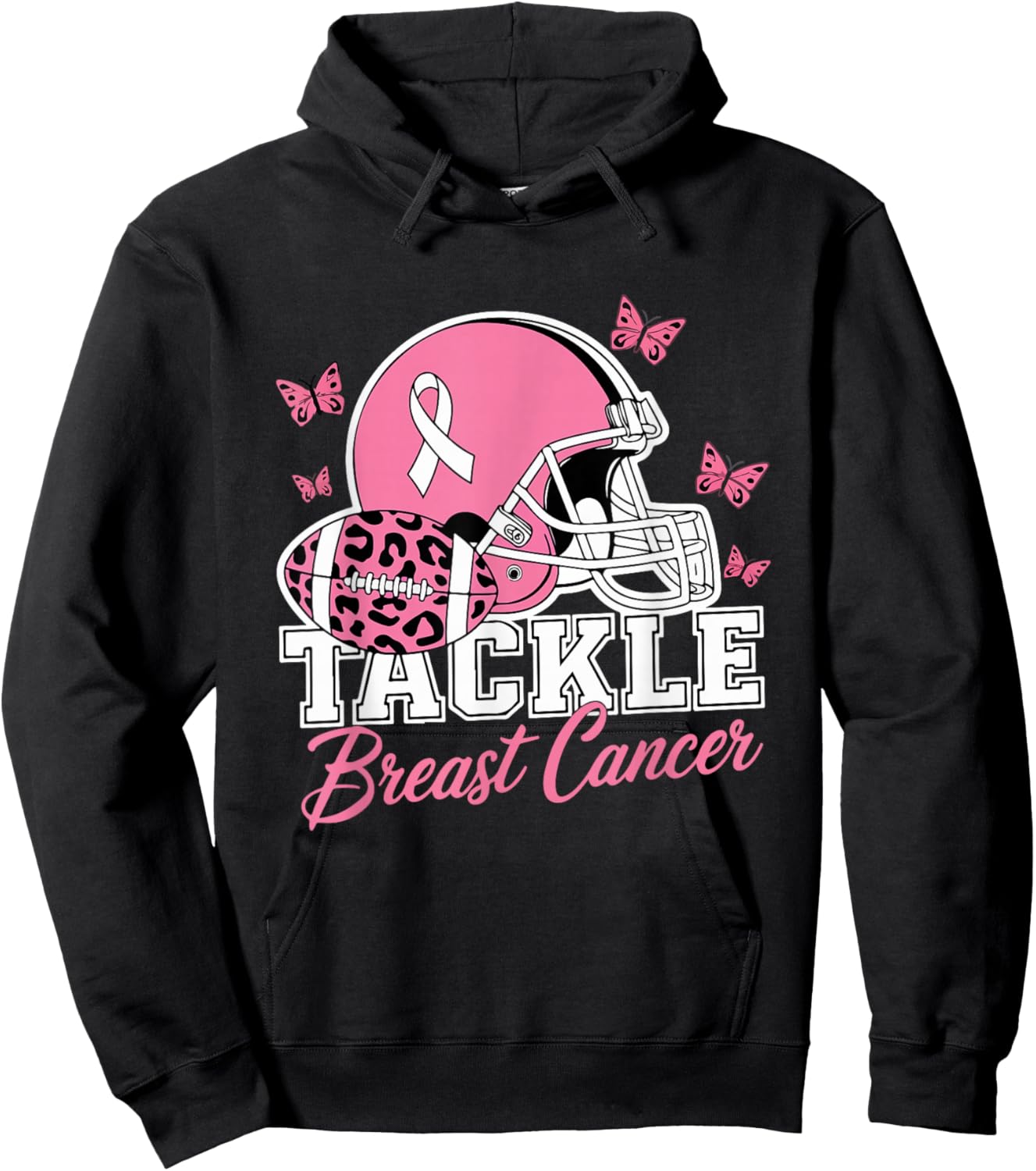 Tackle Breast Cancer Pink Ribbon American Fantasy Football Hoodie - Hoodie | Black