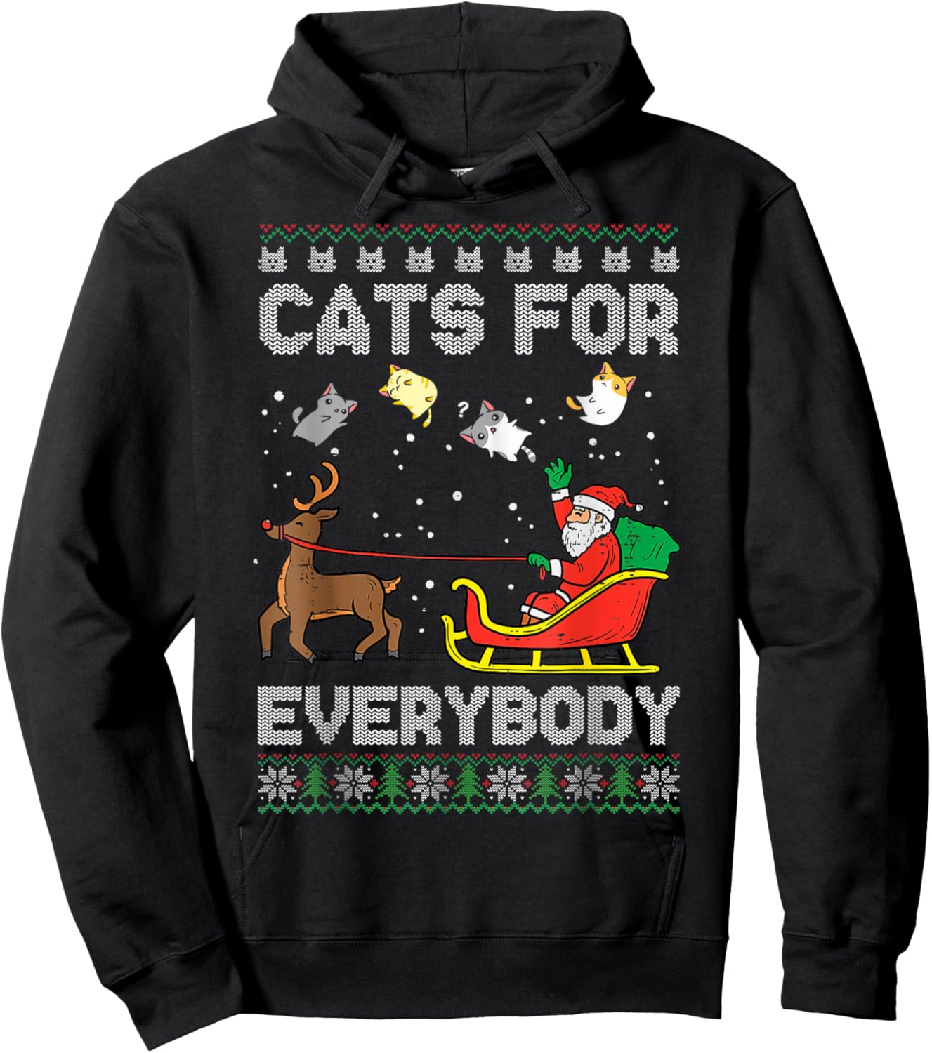 Santa Cats For Everybody Christmas Cat Pajamas Women Men Hoodie - Hoodie | Black