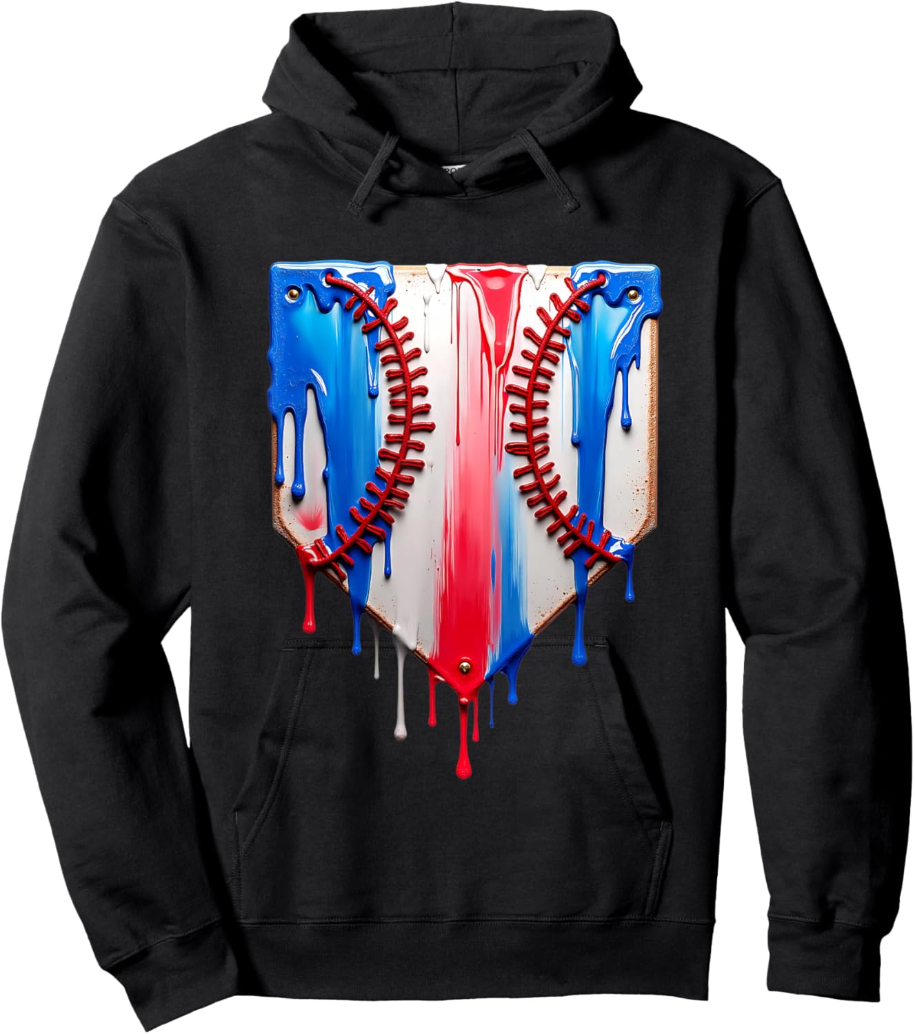 Baseball Plate Drip USA Flag Baseball Softball Drip Hoodie - Hoodie | Black
