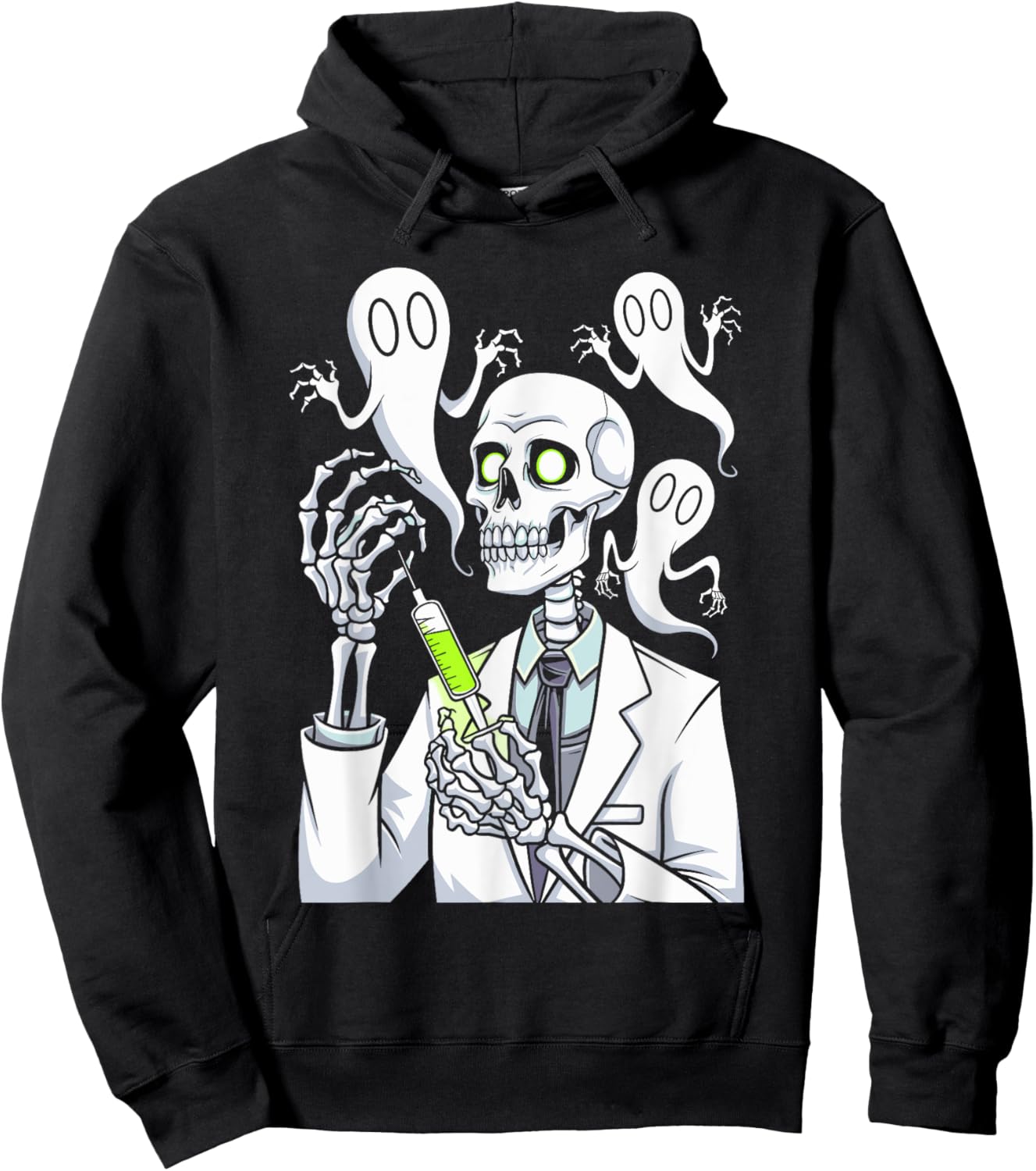 Funny Skeleton Medical Staff Doctor Syringe Spooky Halloween Hoodie - Hoodie | Black