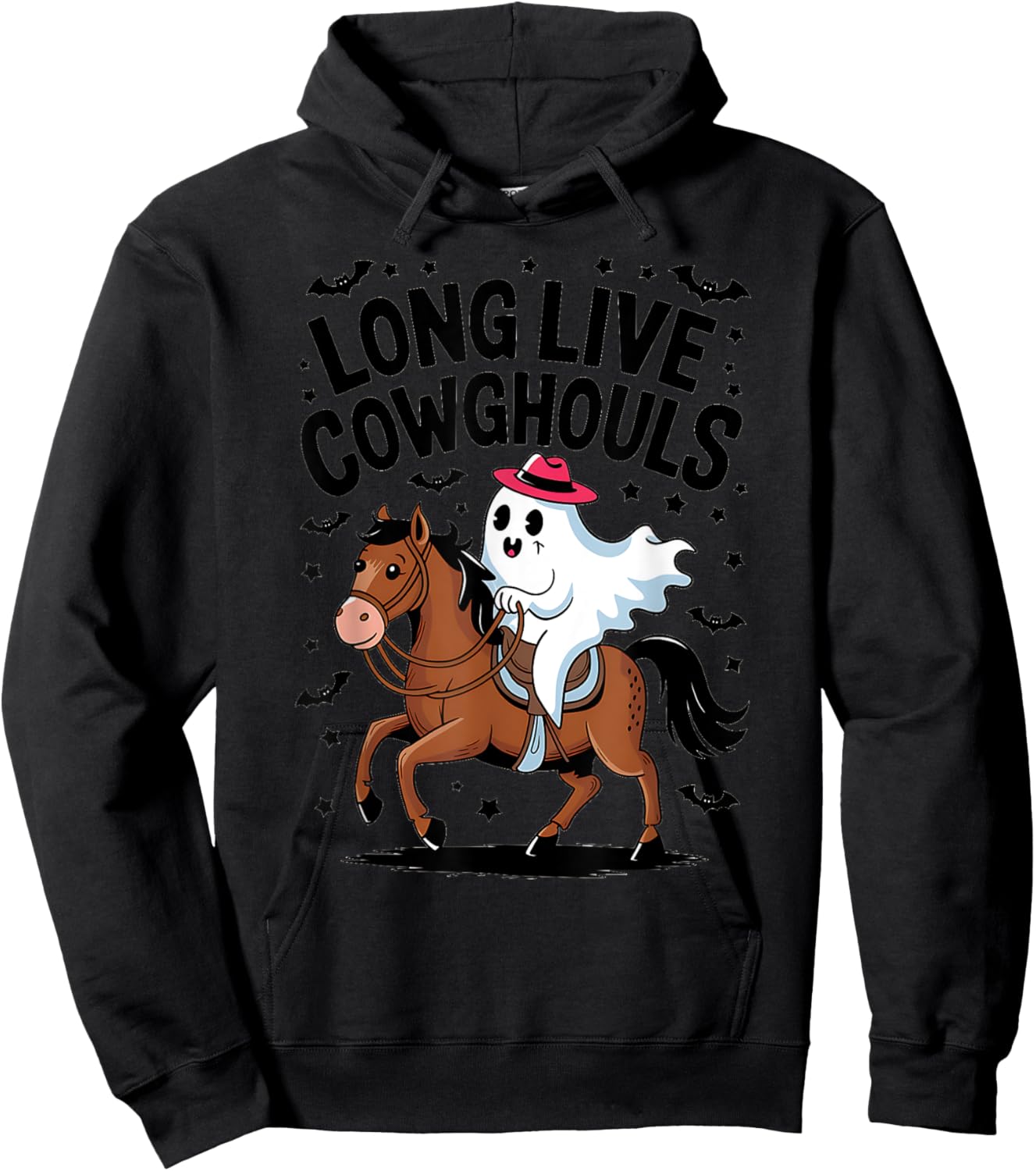 Long Live Cowghouls Spooky Cowgirl Riding Ghost Horse Hoodie - Hoodie | Black