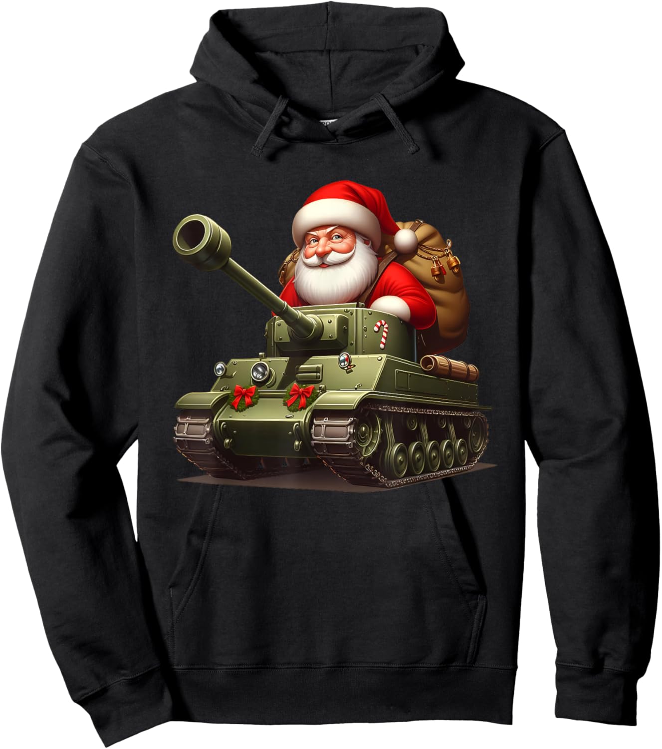Christmas Santa On A Military Tank, Xmas Tank Hoodie - Hoodie | Black