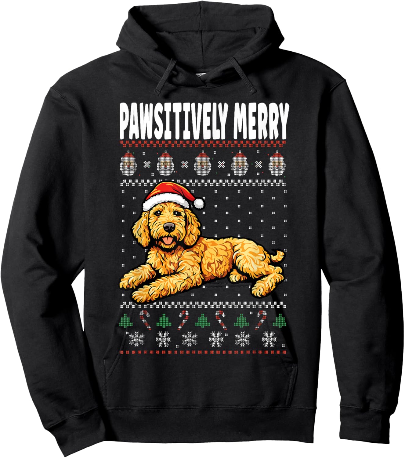 Pawsitively Merry Labradoodle Christmas Dog Pun Hoodie - Hoodie | Black