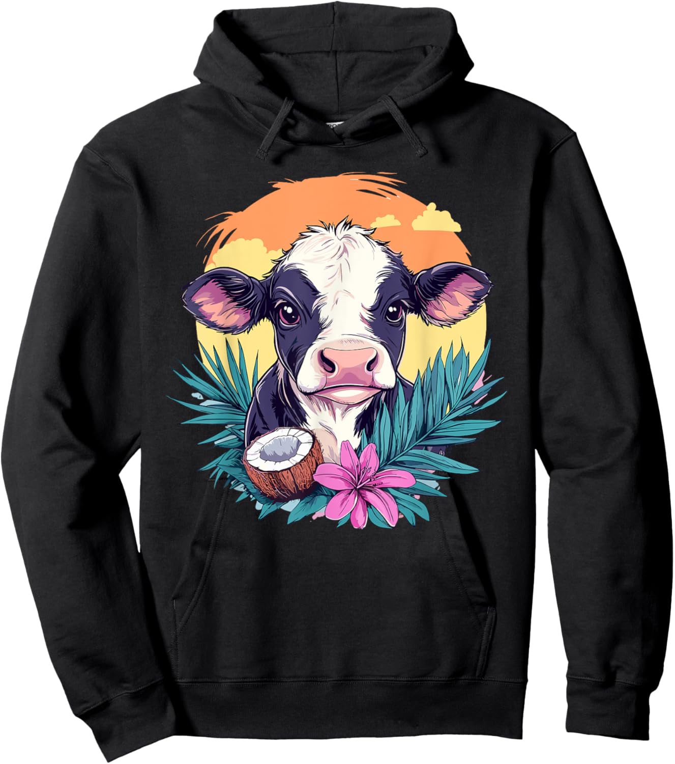 Cow And Coconut Sunset Hoodie - Hoodie | Black