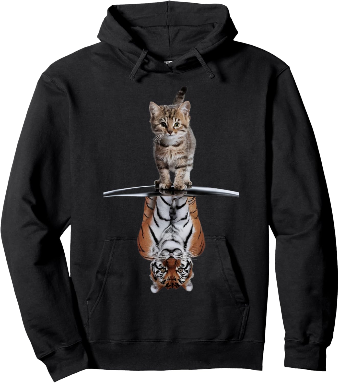 Inspiring Kitten and Tiger Reflection Motif for Cat Lovers Women Kids Hoodie - Hoodie | Black