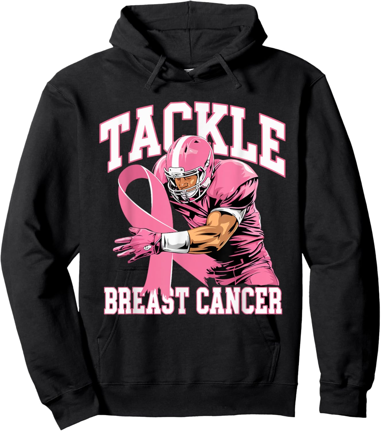Tackle Breast Cancer Pink Ribbon American Fantasy Football Hoodie - Hoodie | Black