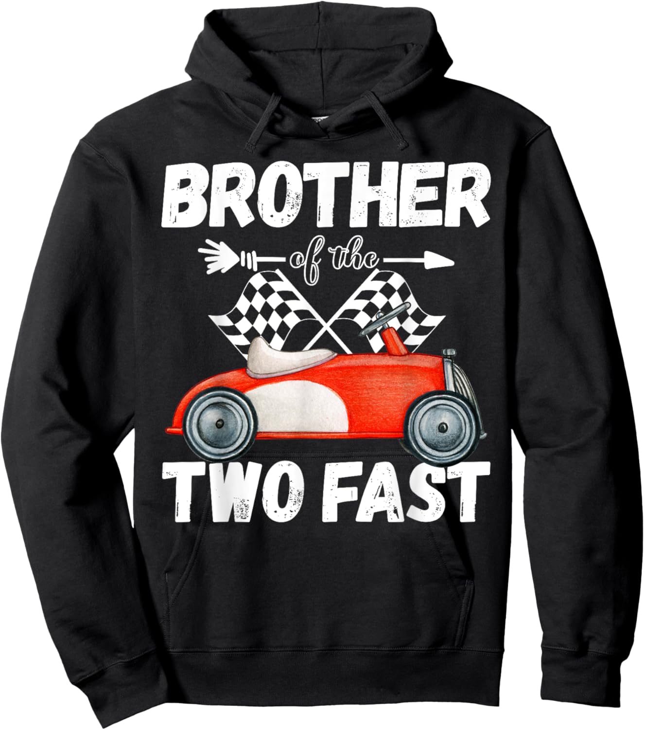 Brother Of The Two Fast 2 Curious Birthday 2nd Little Racer Hoodie - Hoodie | Black