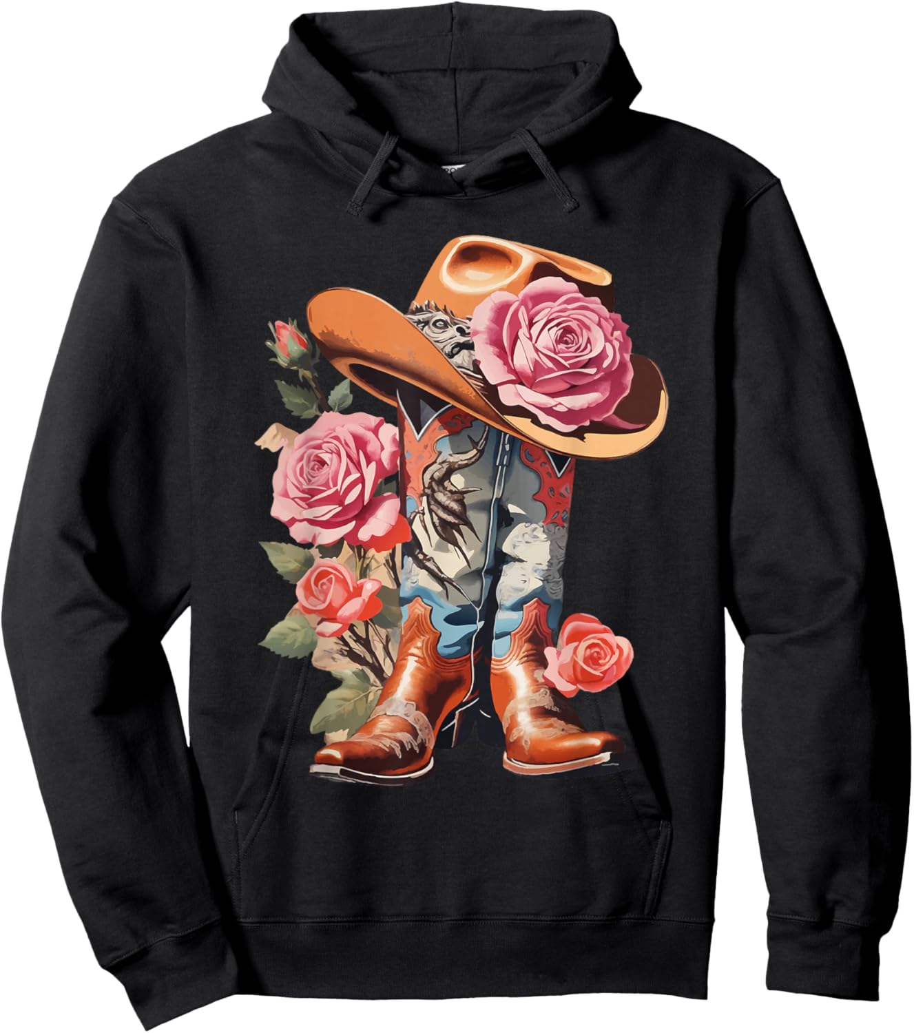 Cowgirl Boots Girl Pink Boot Hat Cowgirl Hoodie - Hoodie | Black