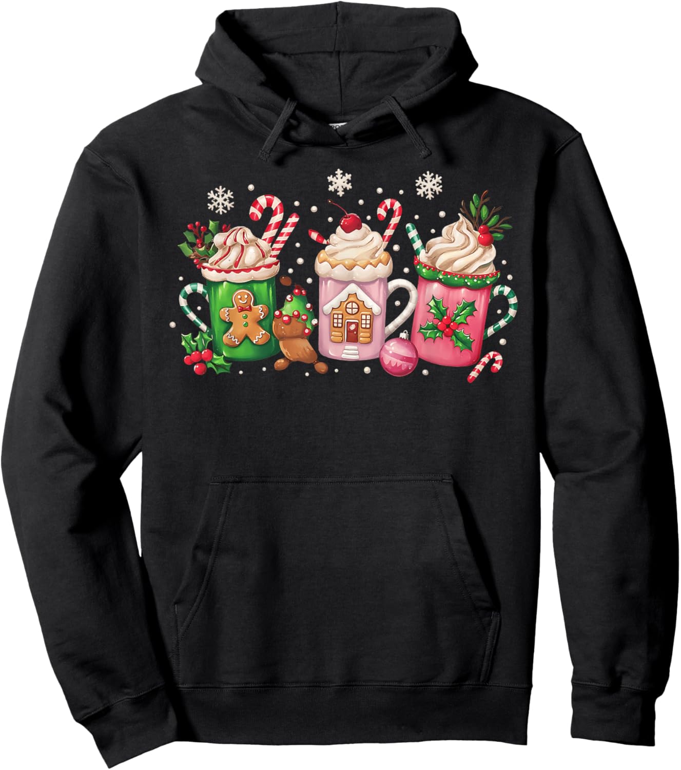 Coffee Christmas Gingerbread Pink Women Latte Cozy Winter Hoodie - Hoodie | Black