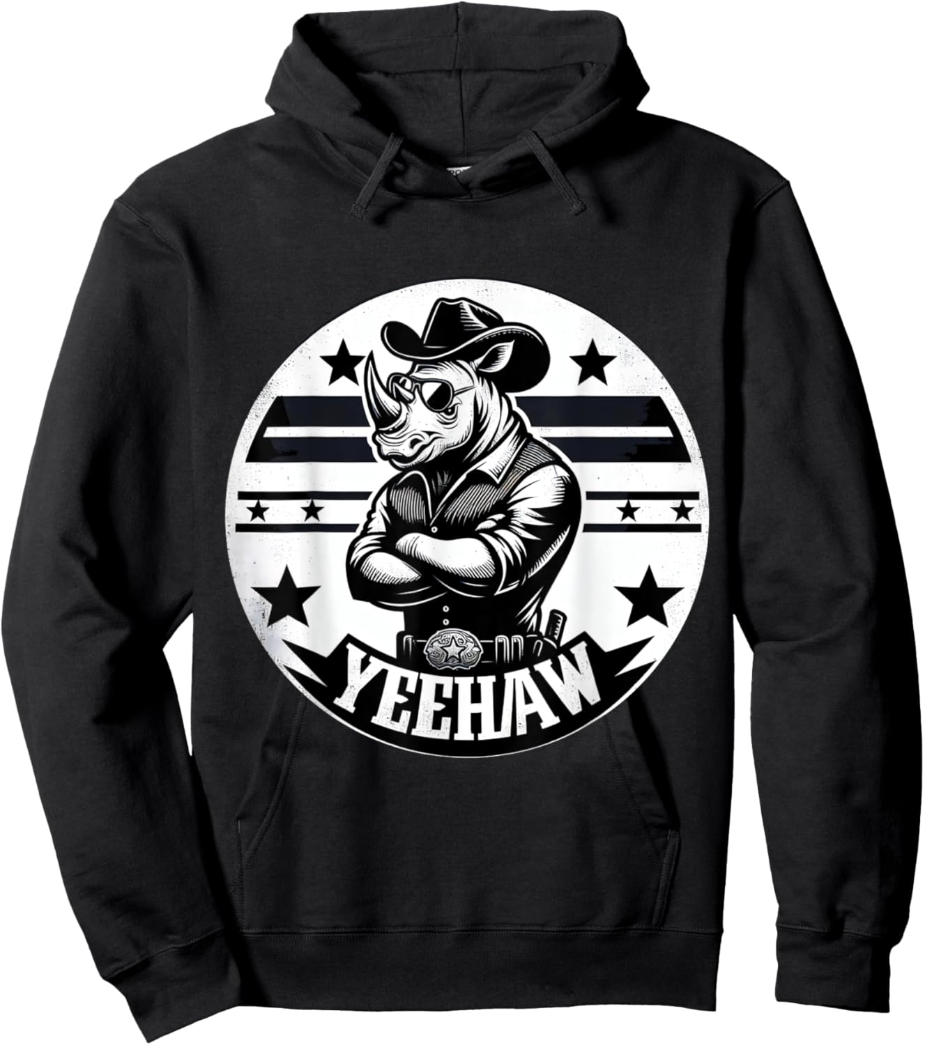 Rhino Yeehaw Cowboy Rhinoceros Hoodie - Hoodie | Black
