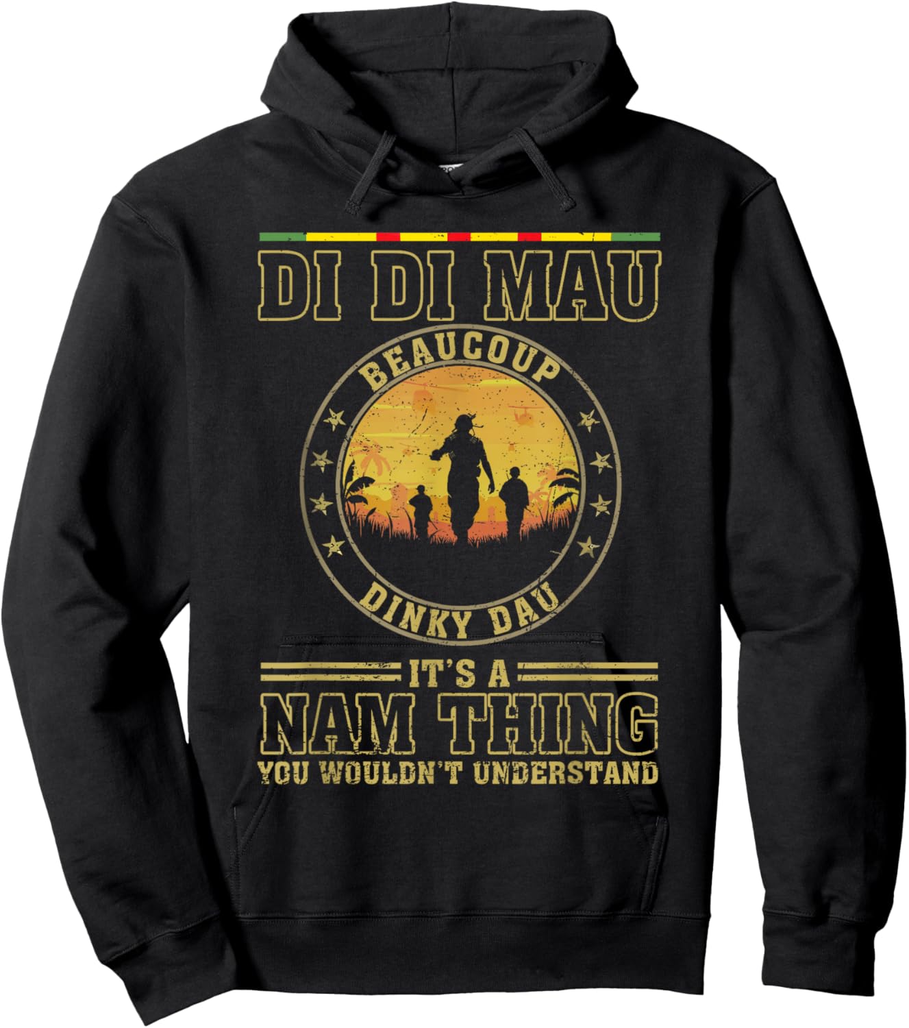 US Military Vietnam War Vets Gift Di Di Mau Dinky Dau It's Nam Thing Funny Vietnam Veteran - Black, Small, -Adults, Short Sleeve Hoodie - Hoodie | Black