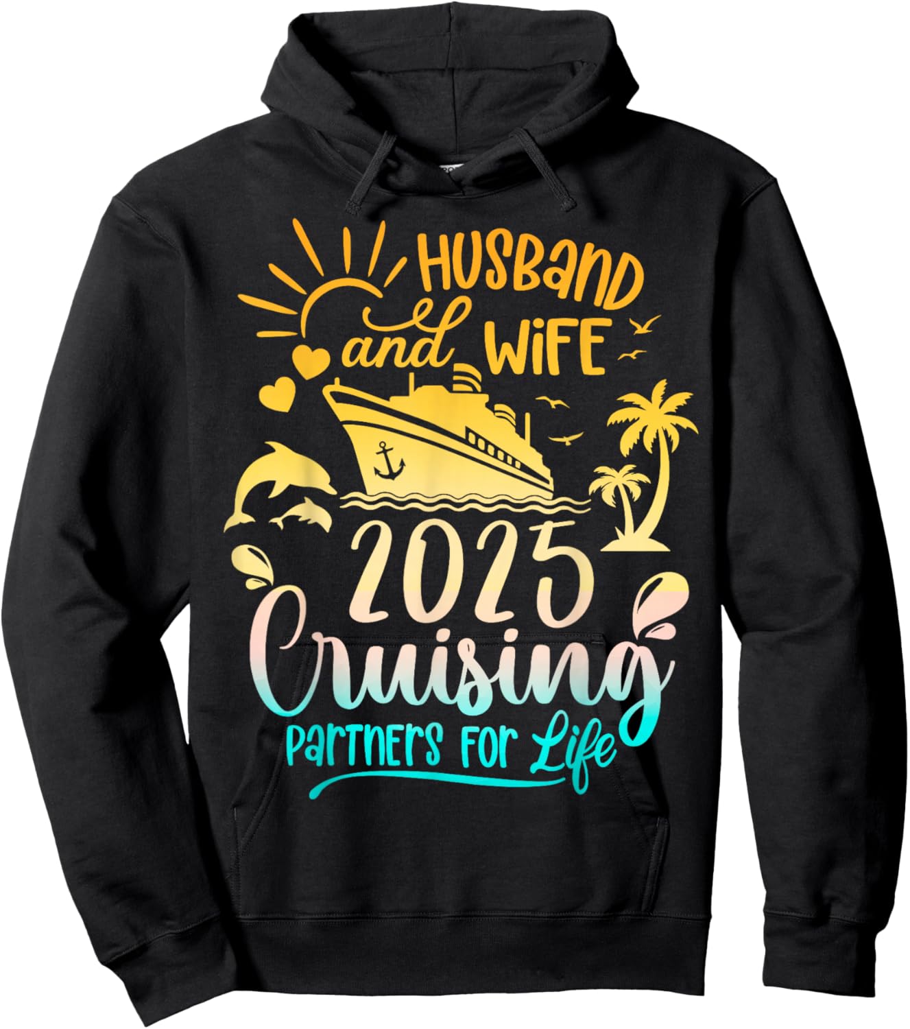 Husband & Wife Cruise 2025 Family Honeymoon Couples Matching Hoodie - Hoodie | Black