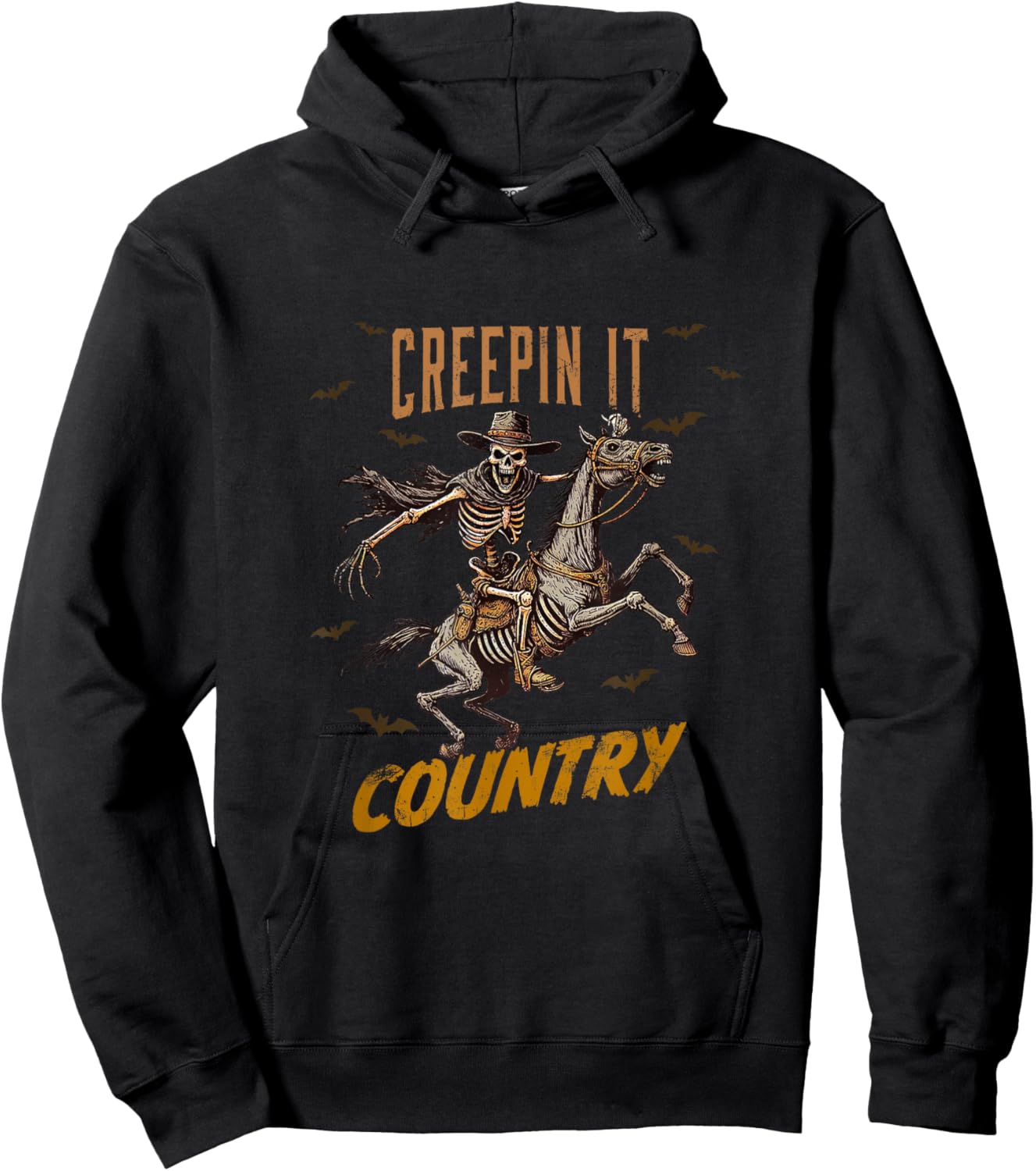 Vintage Western Funny Skeleton Halloween Creepin It Country Hoodie - Hoodie | Black