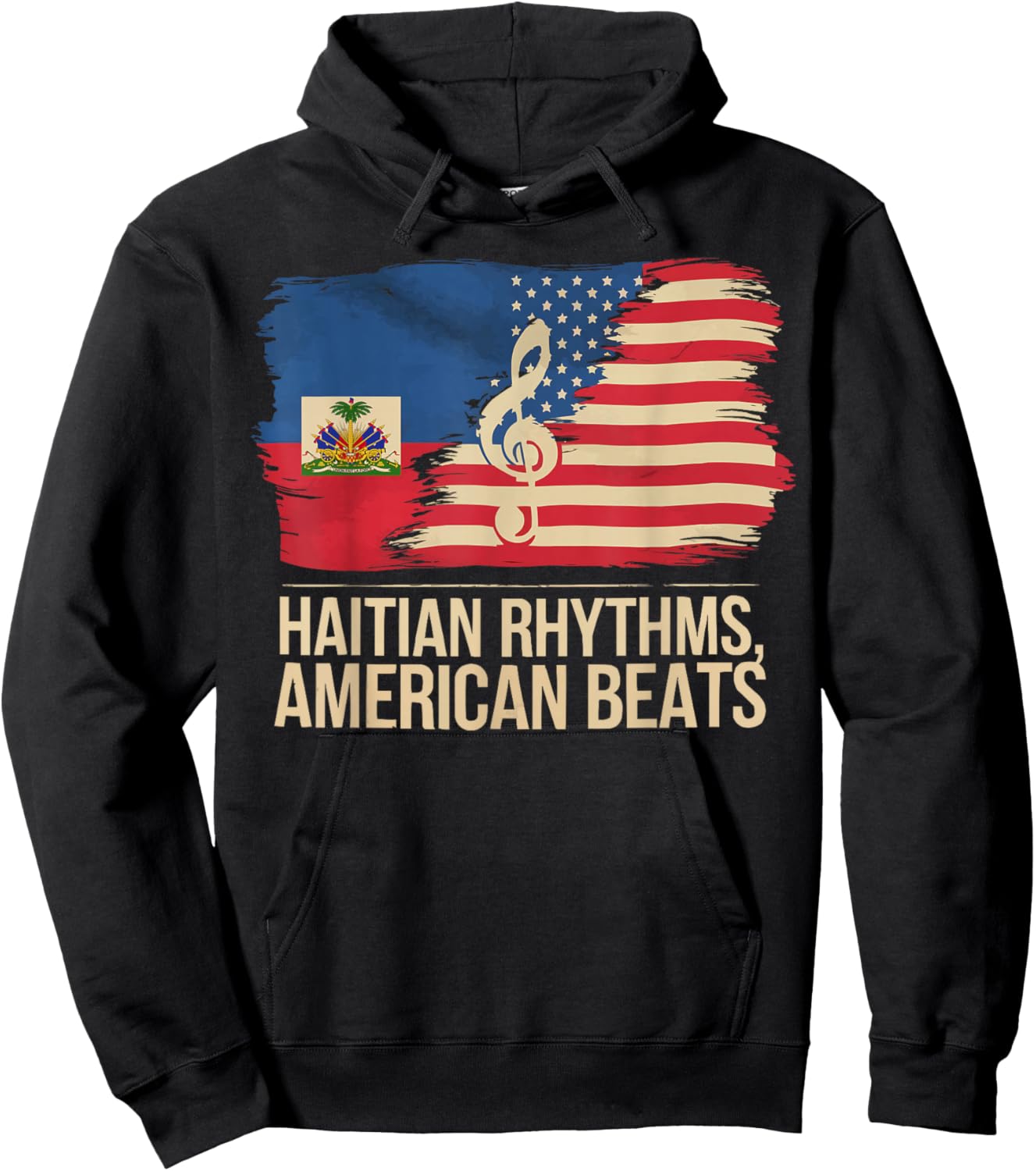 Half Haitian Half American USA Flag Haiti America Hoodie - Hoodie | Black