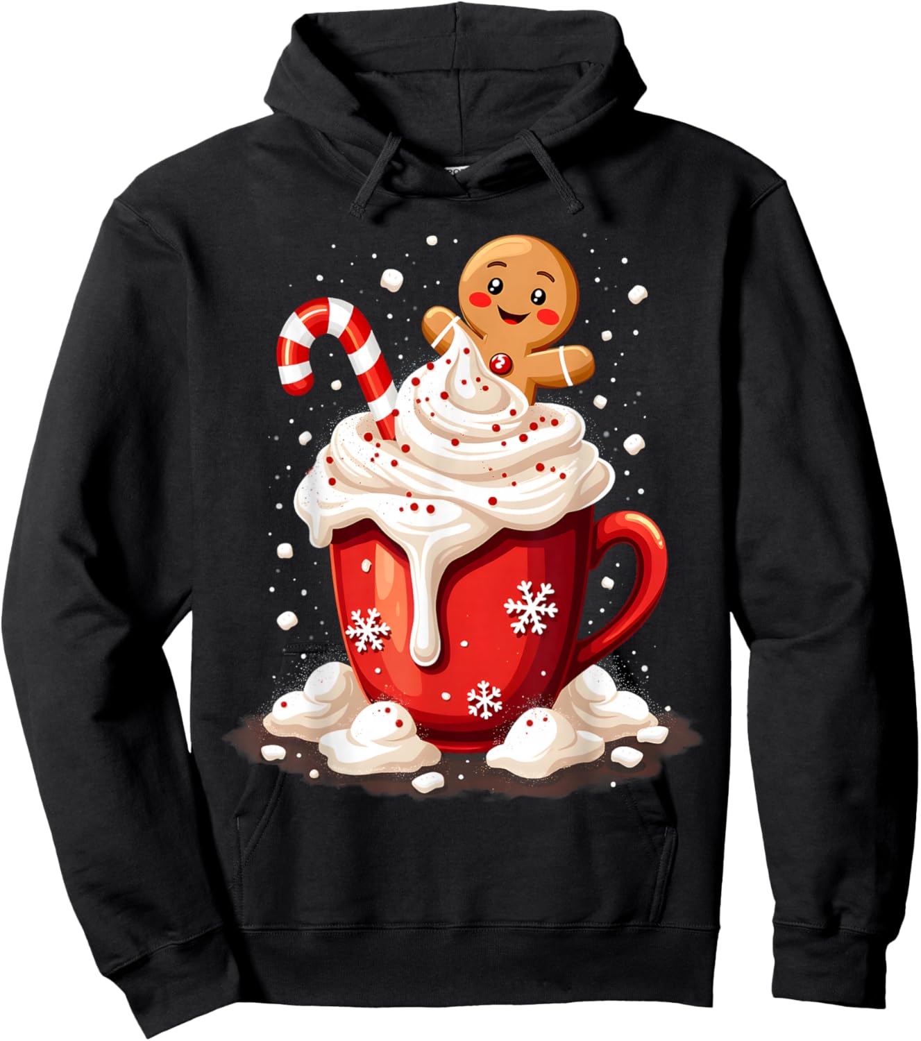 Festive Cocoa and Holiday Apparel -Child Christmas Holiday Whimsical Black Polyester 100% Small Hoodie - Hoodie | Black