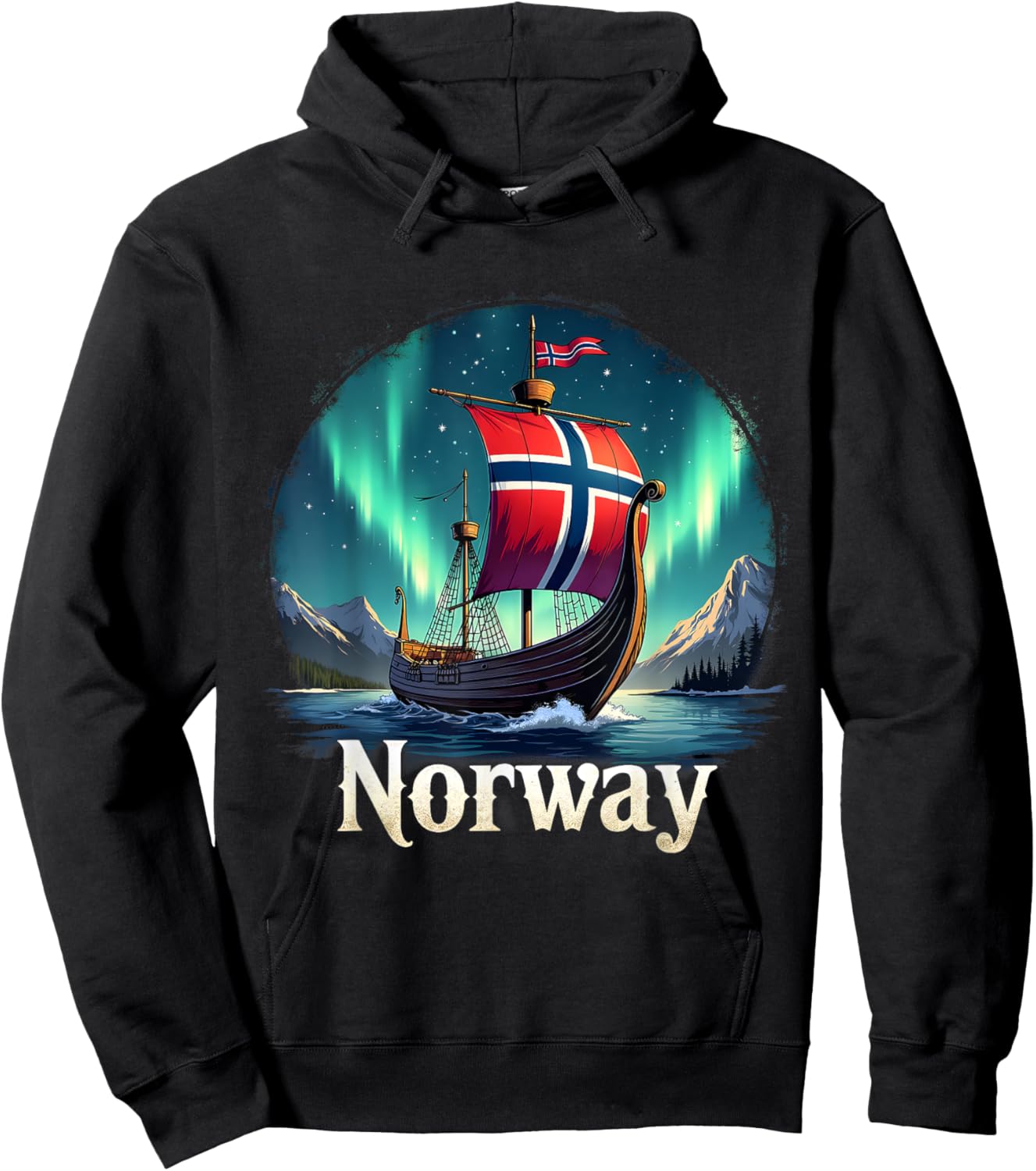 Travel To Norway Family Matching Outfits Norway Viking Ship Hoodie - Hoodie | Black