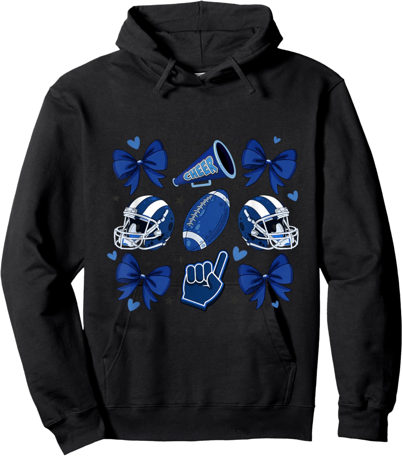 Football Cheer Mom Sister Coquette Bow Game Day Blue Women Hoodie - Hoodie | Black