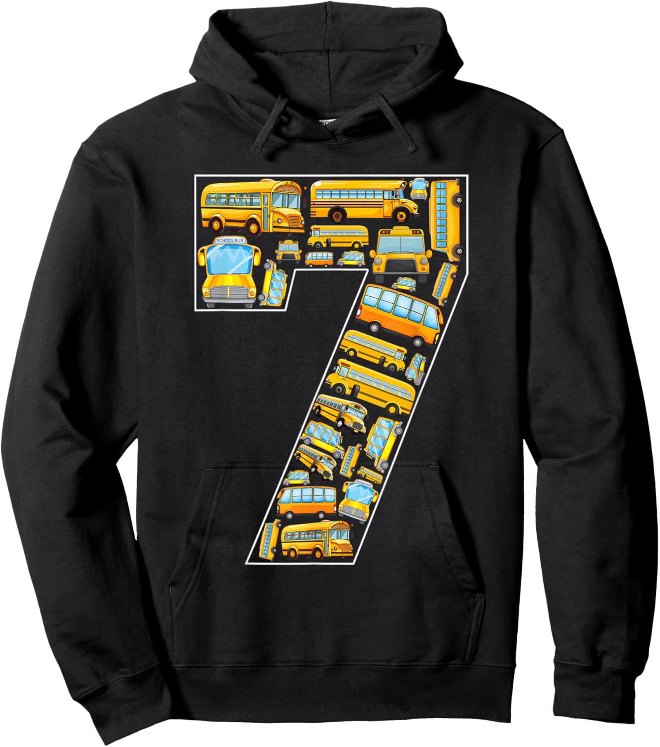7th Birthday School Bus Theme 7 Years Old Kids Birthday Hoodie - Hoodie | Black