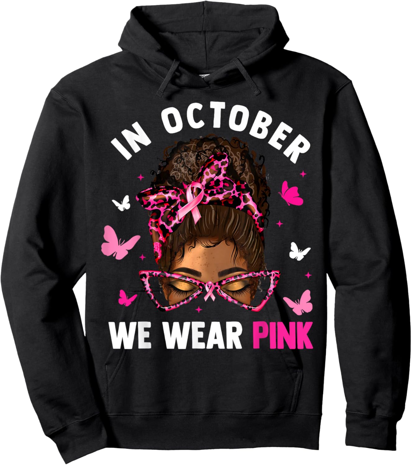Messy Bun In October We Wear Pink Messy Bun Black Women Hoodie - Hoodie | Black