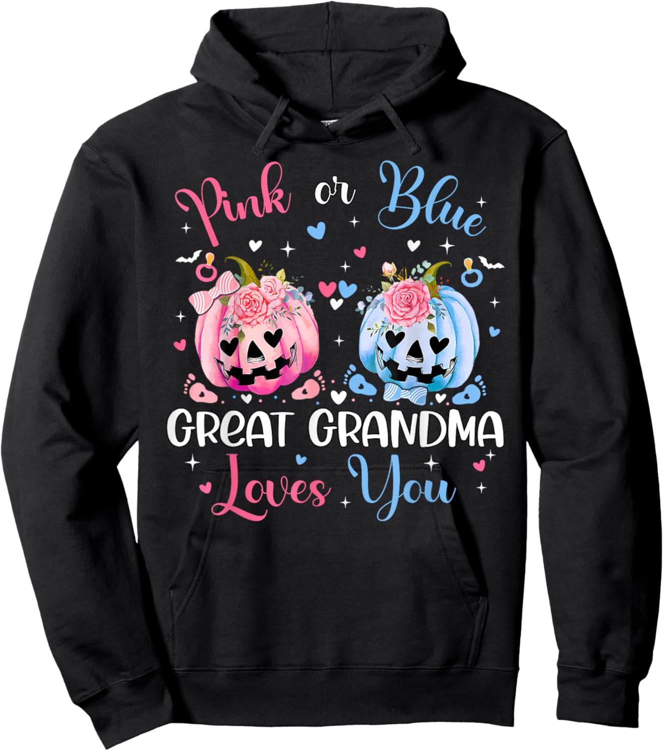 Pink or Blue Great Grandma Loves You Pumpkin Gender Reveal Hoodie - Hoodie | Black