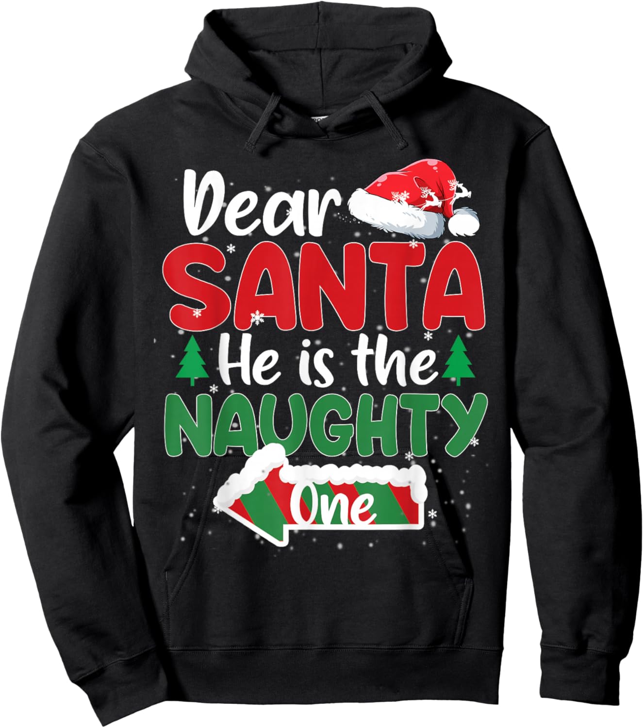 Dear Santa He Is The Naughty One Matching Couples Christmas Hoodie - Hoodie | Black