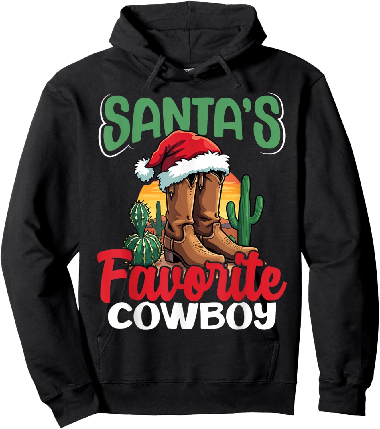 Santa's Favorite Cowboy Western Christmas Holiday Hoodie - Hoodie | Black