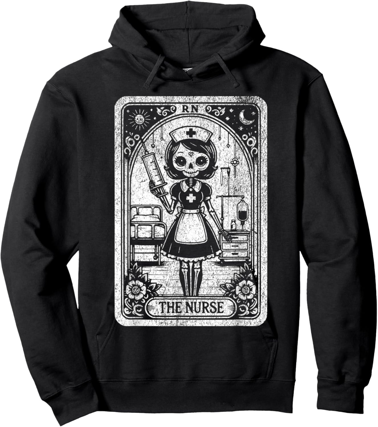Funny Spooky Skeleton RN Nurse The Nurse Tarot Card Nursing Hoodie - Hoodie | Black