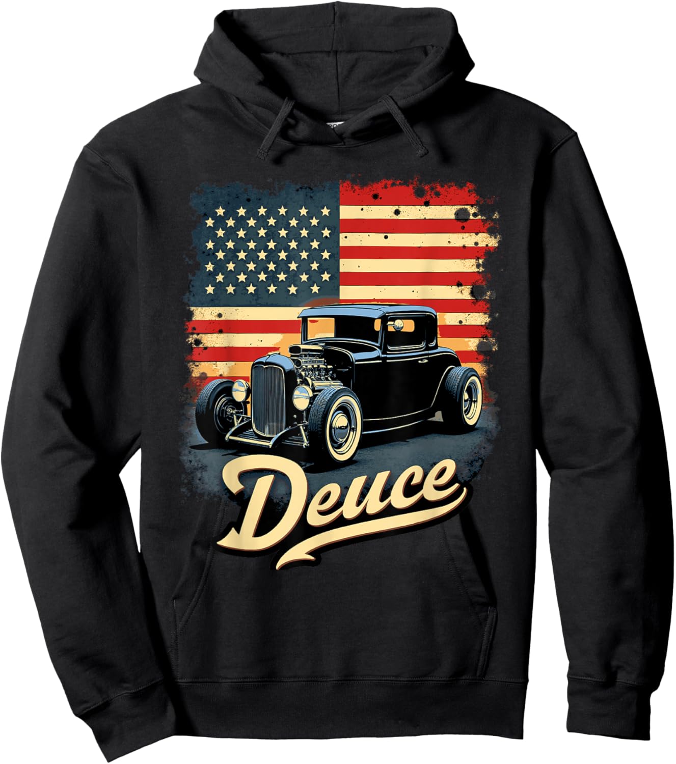 32 Deuce Coupe American Classic Deuce American Flag Hot Rod Hoodie - Hoodie | Black