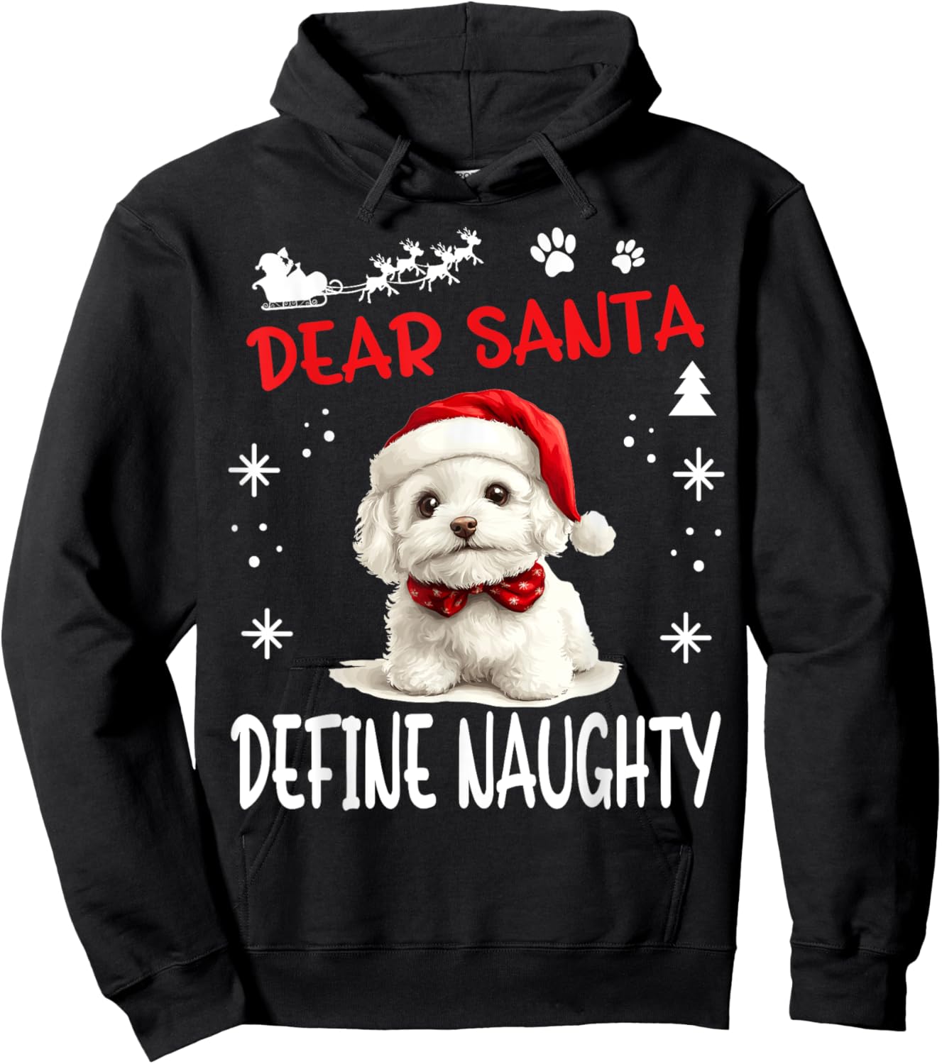 Cute Bichon Frise Dog Christmas Dear Santa Define Naughty Hoodie - Hoodie | Black