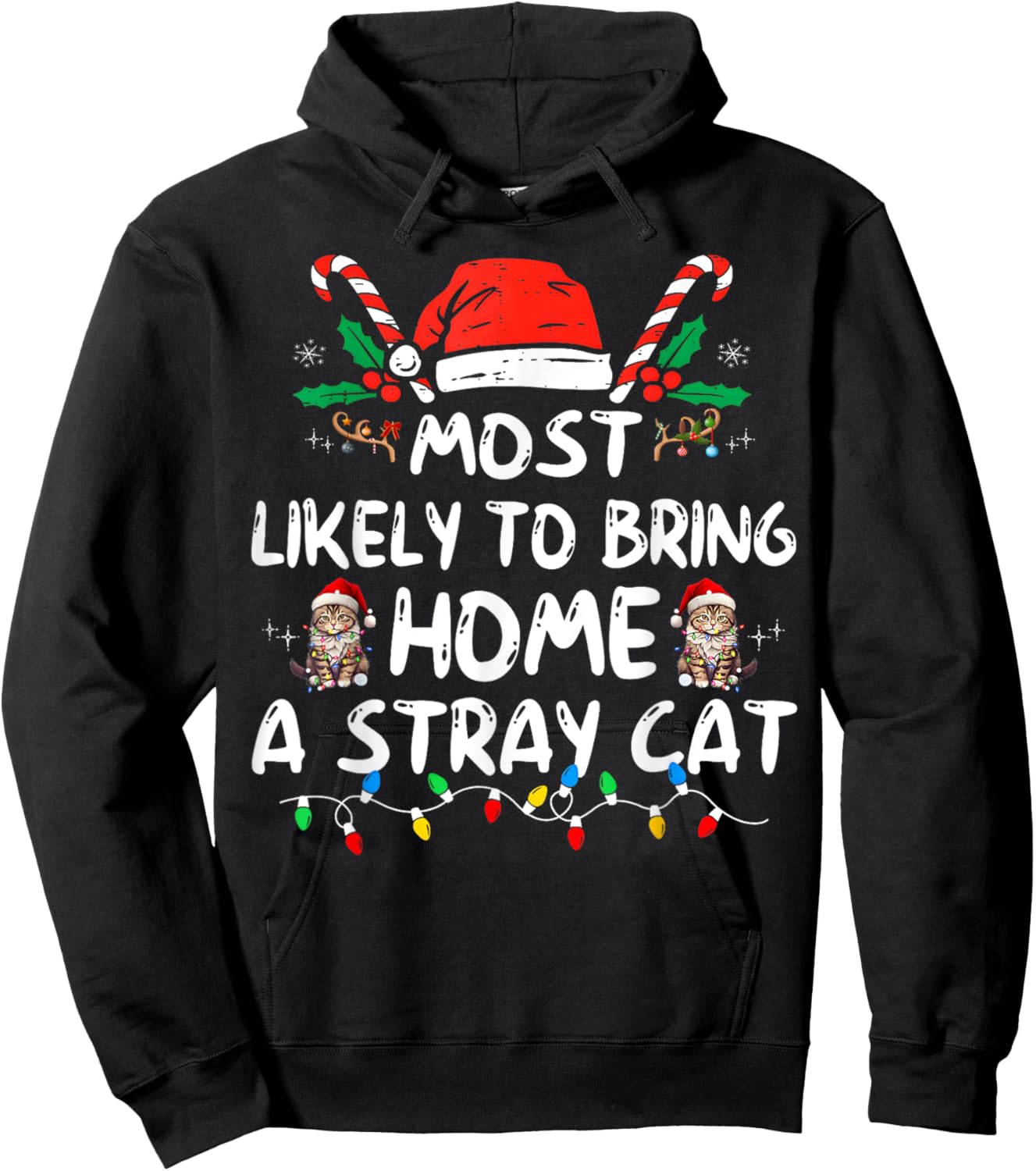 Most Likely To Bring Home A Stray Cat Matching Christmas Men Women Kids Hoodie - Hoodie | Black