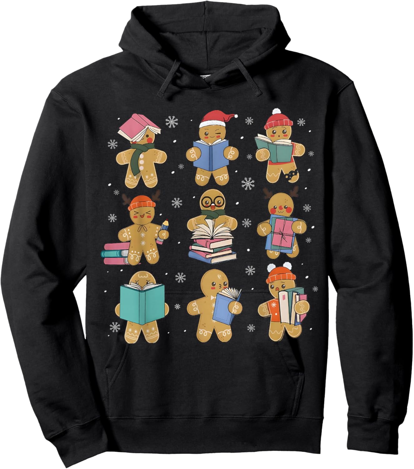 Christmas Library Gingerbread Man Books Lover Bookworm Gifts Hoodie - Hoodie | Black