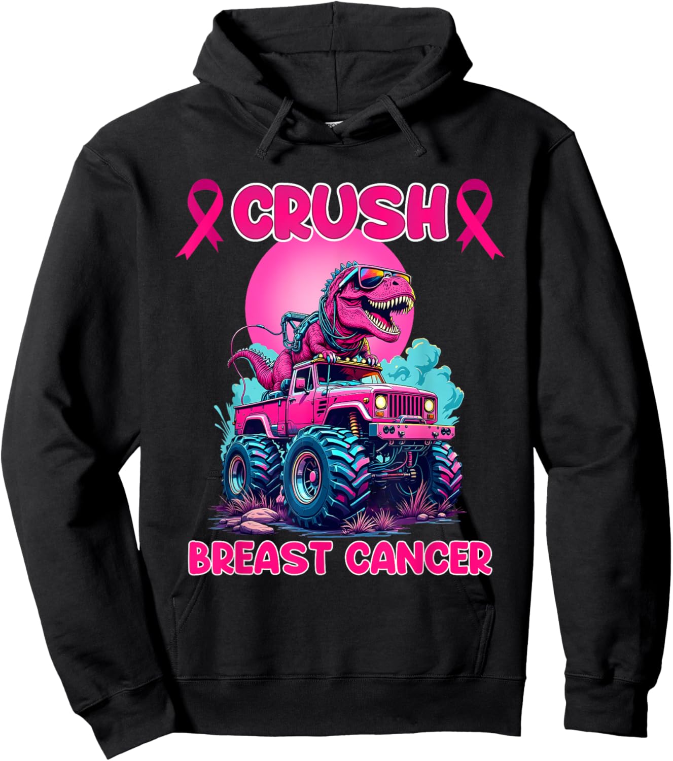Monster Trucks Crush Breast Cancer Awareness Hoodie - Hoodie | Black
