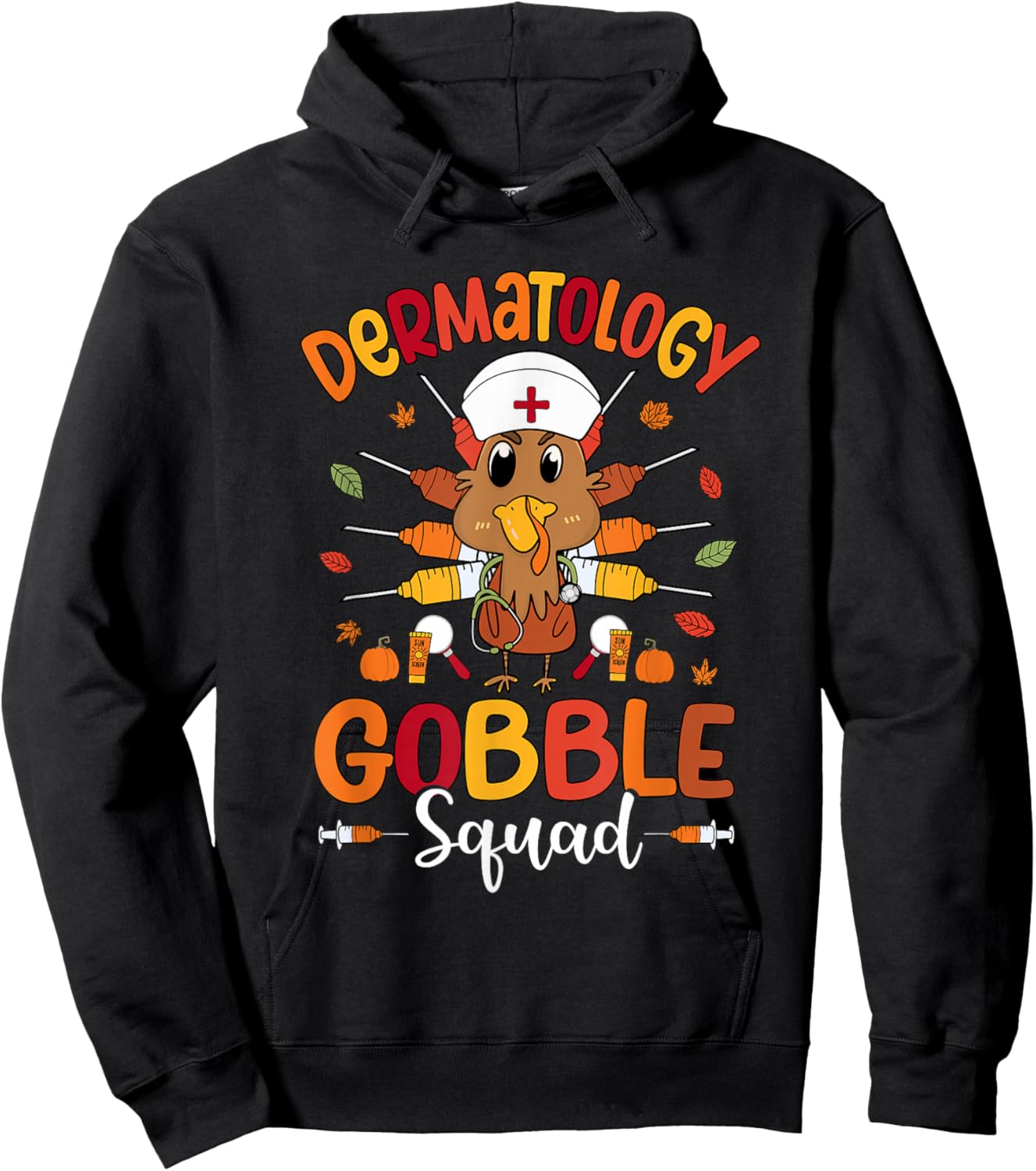 Dermatology Nurse Gobble Squad Turkey Thanksgiving Hoodie - Hoodie | Black