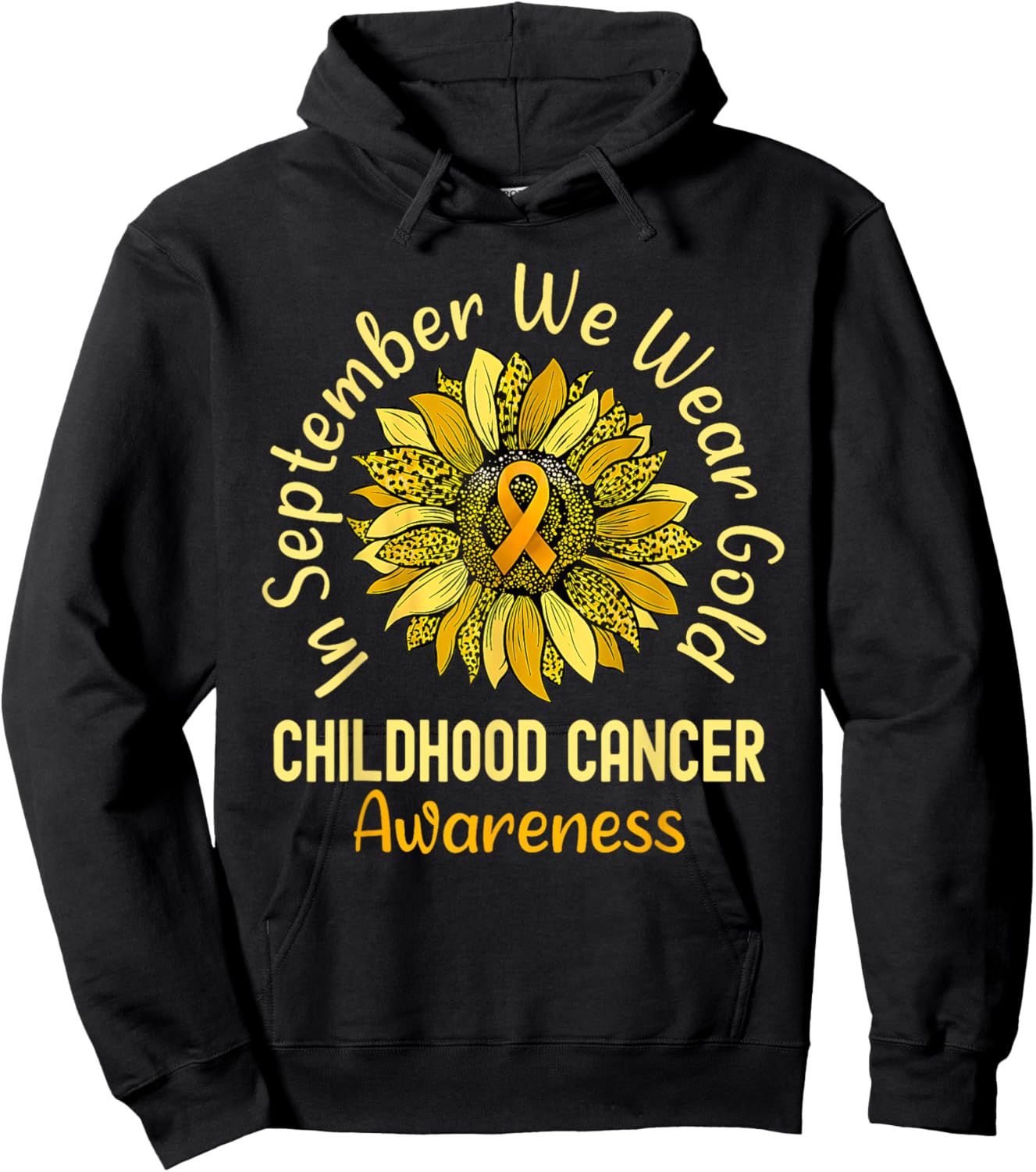 September We Wear Gold Childhood Cancer Awareness Sunflower Hoodie - Hoodie | Black