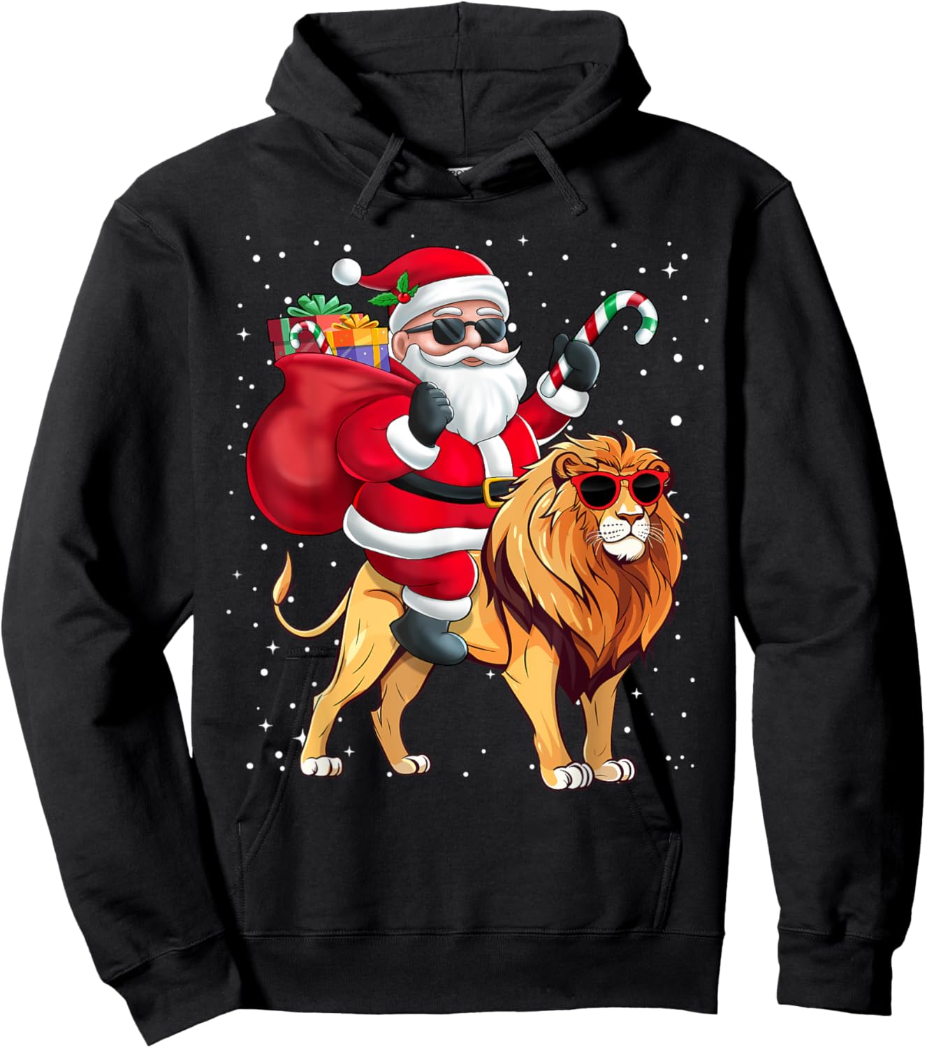 Santa Claus Riding A Lion Christmas Boy Girl Kids Hoodie - Hoodie | Black
