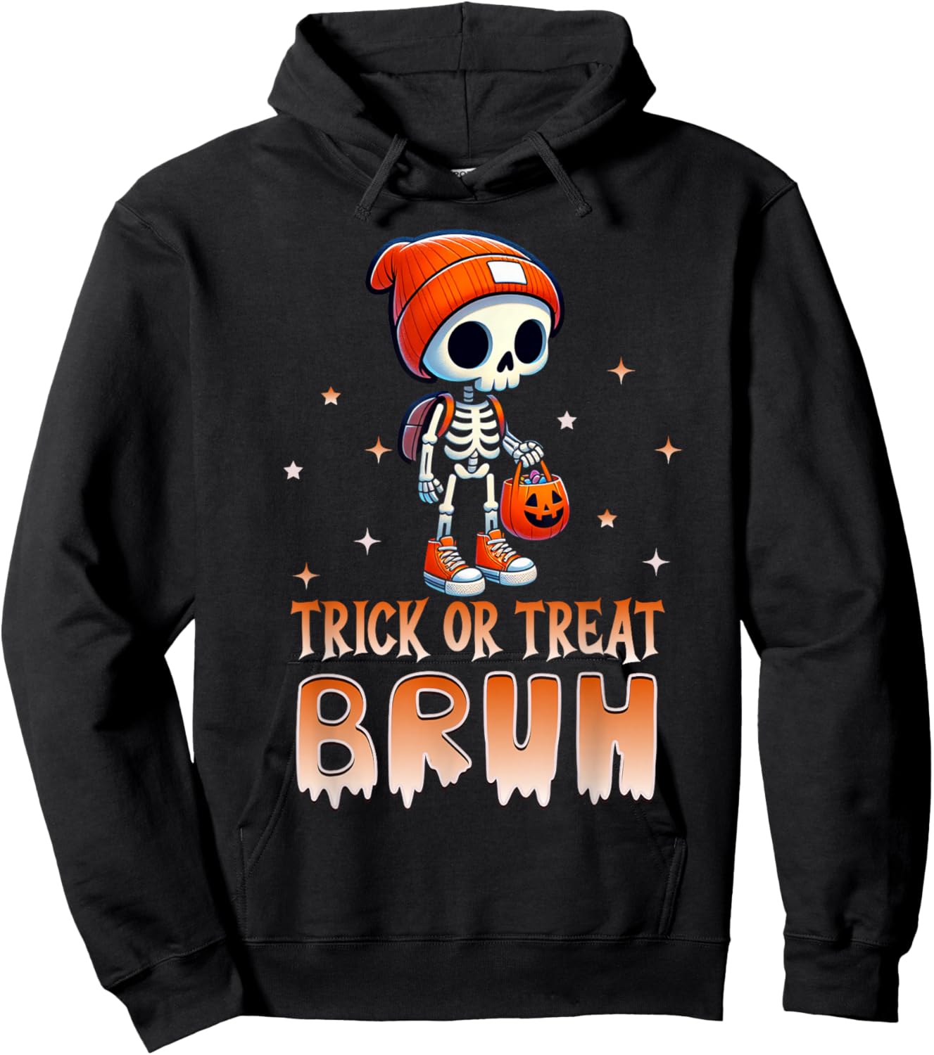 Bruh Halloween Skeleton Trick or Treat Bruh Kids Boys Funny Hoodie - Hoodie | Black