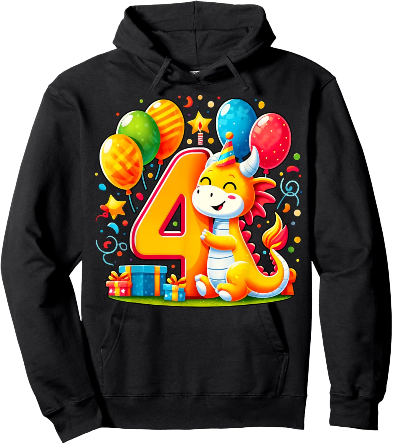 Bday fourth Boys, Girls, Kids age four 4th birthday Dragon Hoodie - Hoodie | Black