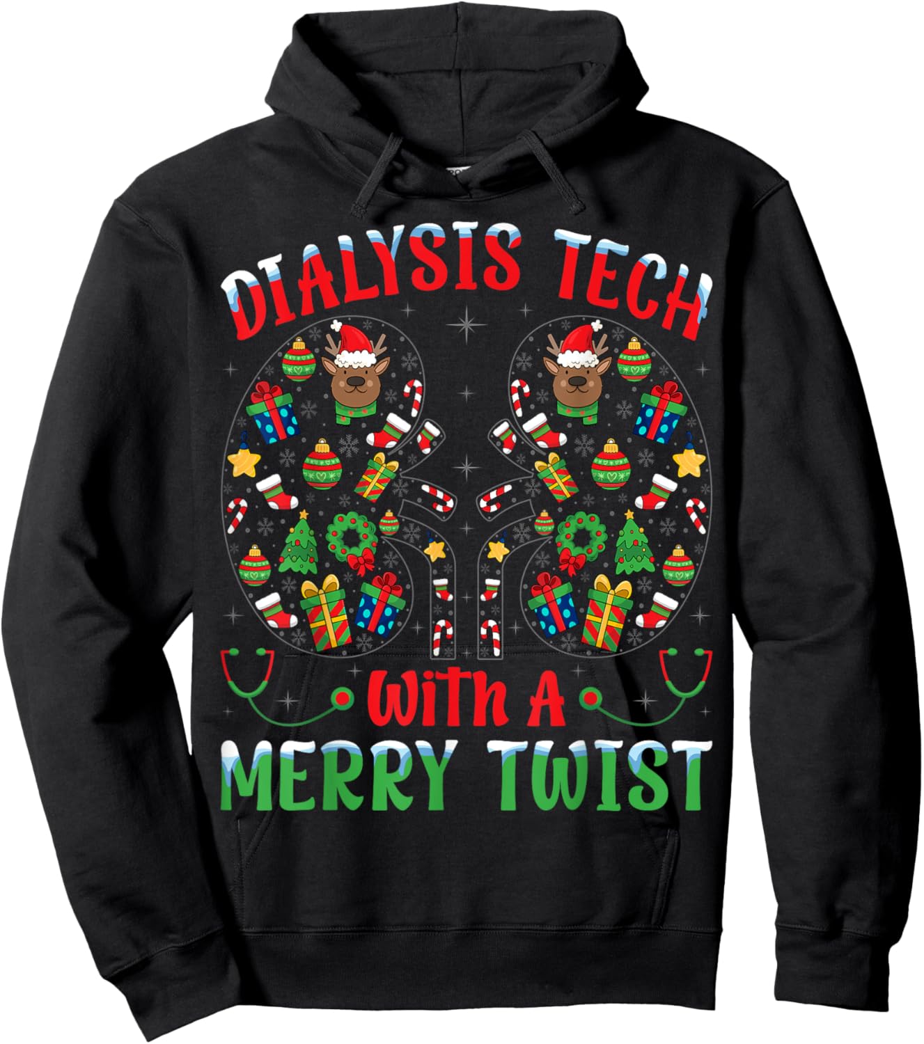 Dialysis Tech With A Merry Twist - Nephrology Tech Christmas Hoodie - Hoodie | Black